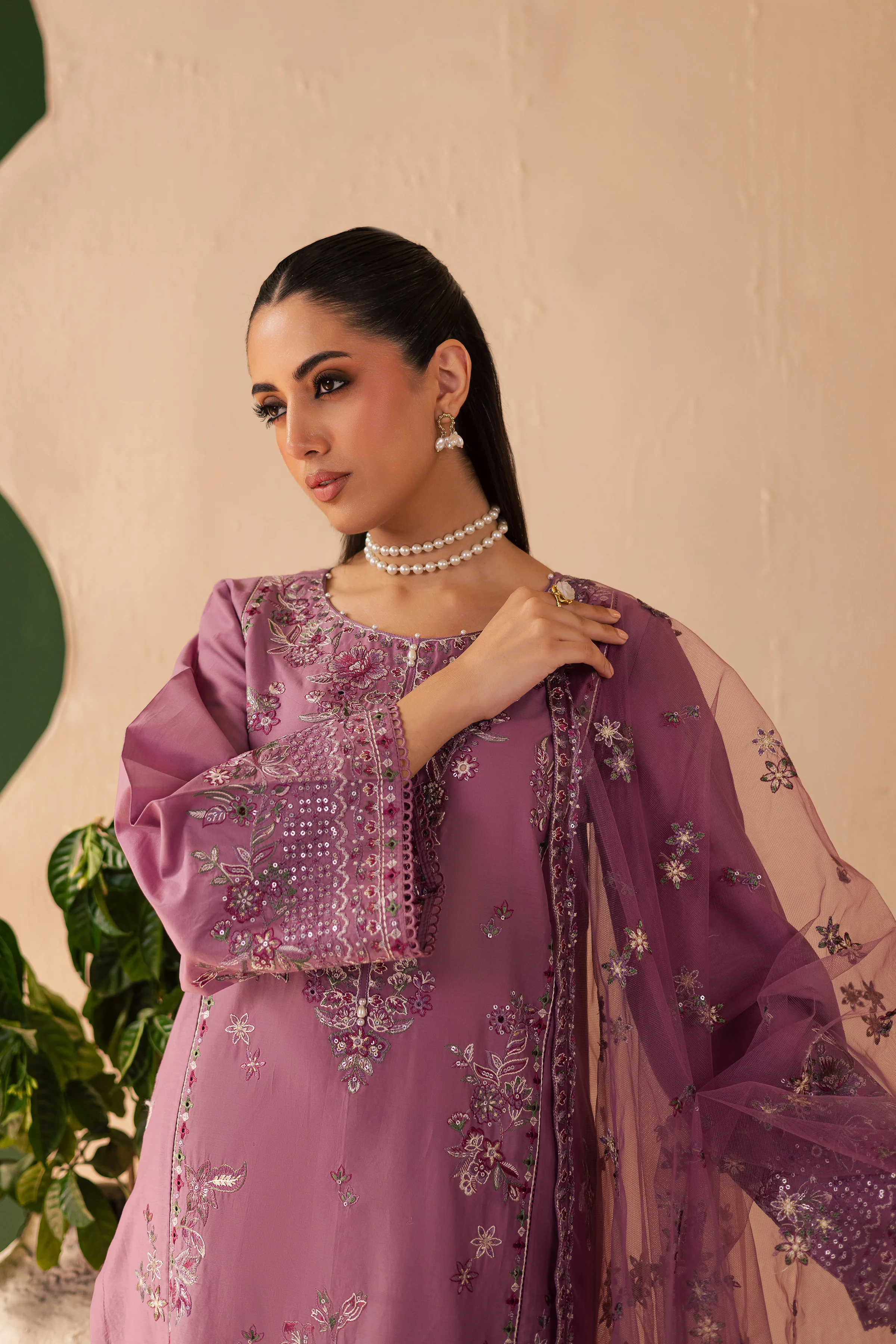 Lilac Glam 3Pc - Embroidered Solid Dress - Image 8