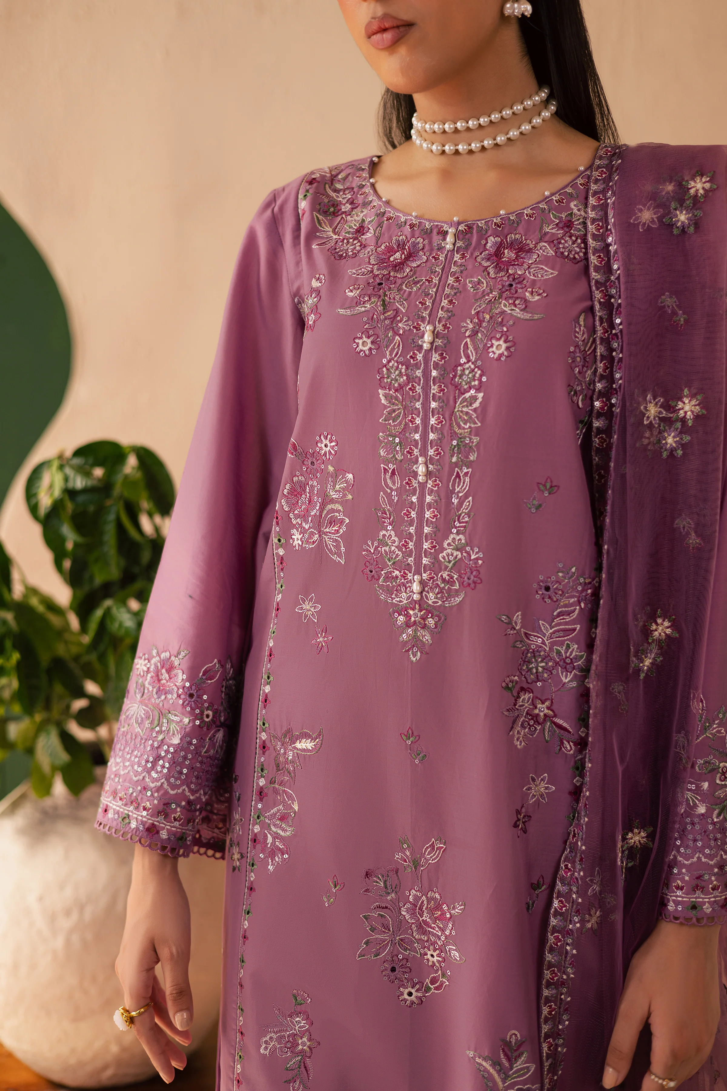 Lilac Glam 3Pc - Embroidered Solid Dress - Image 9