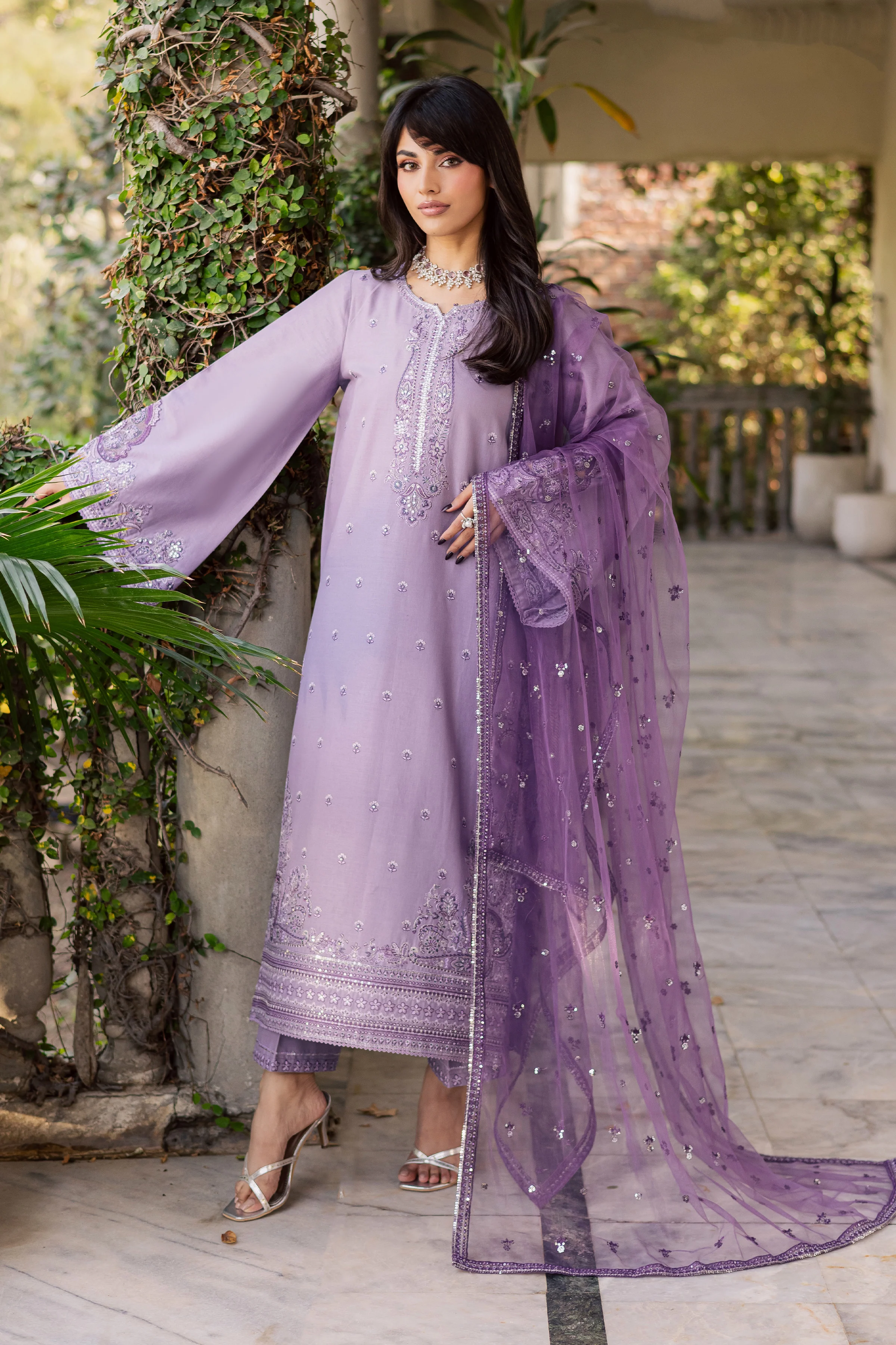 Lilac Hiba 3Pc - Embroidered Khaddar Dress - Image 3