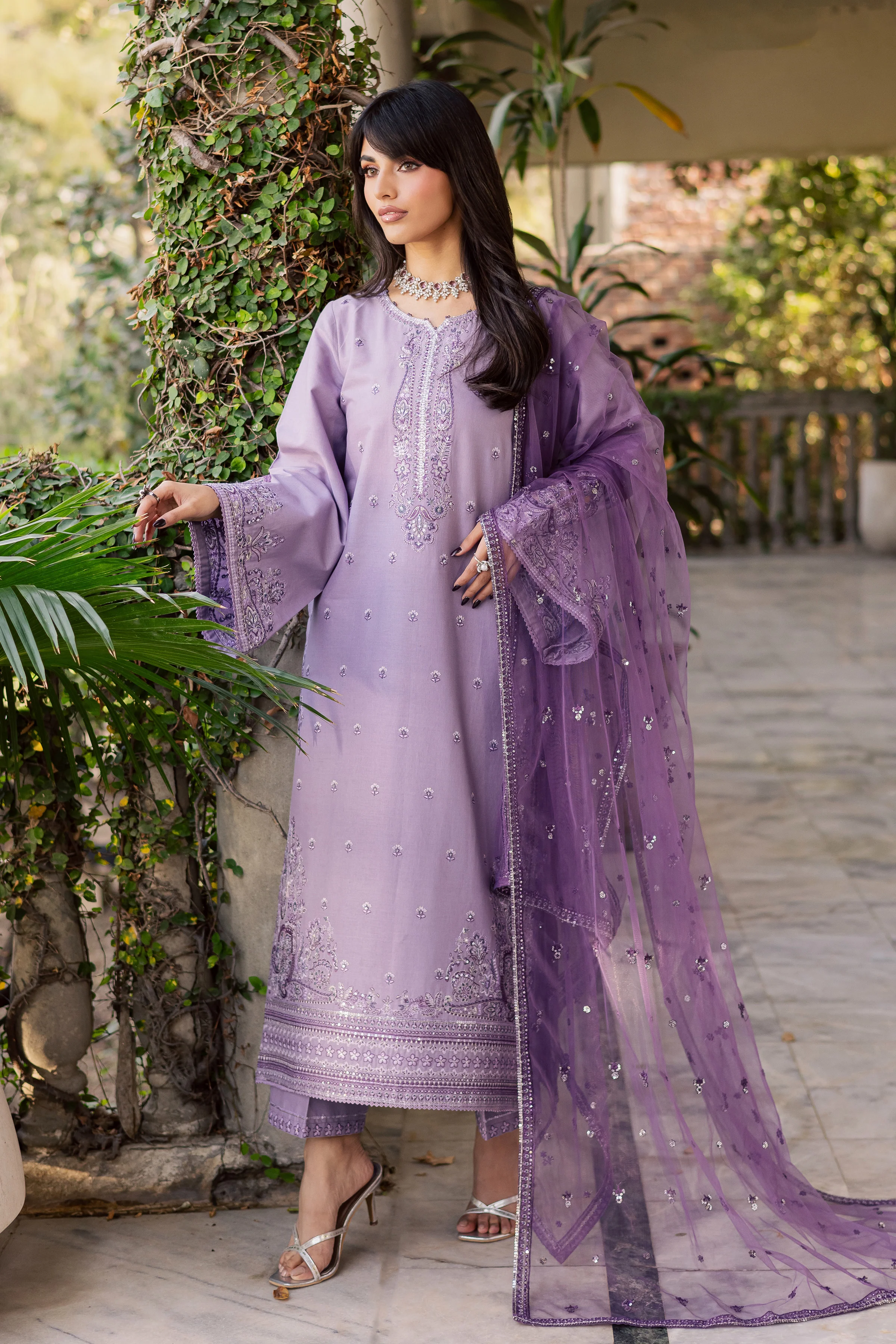 Lilac Hiba 3Pc - Embroidered Khaddar Dress - Image 5