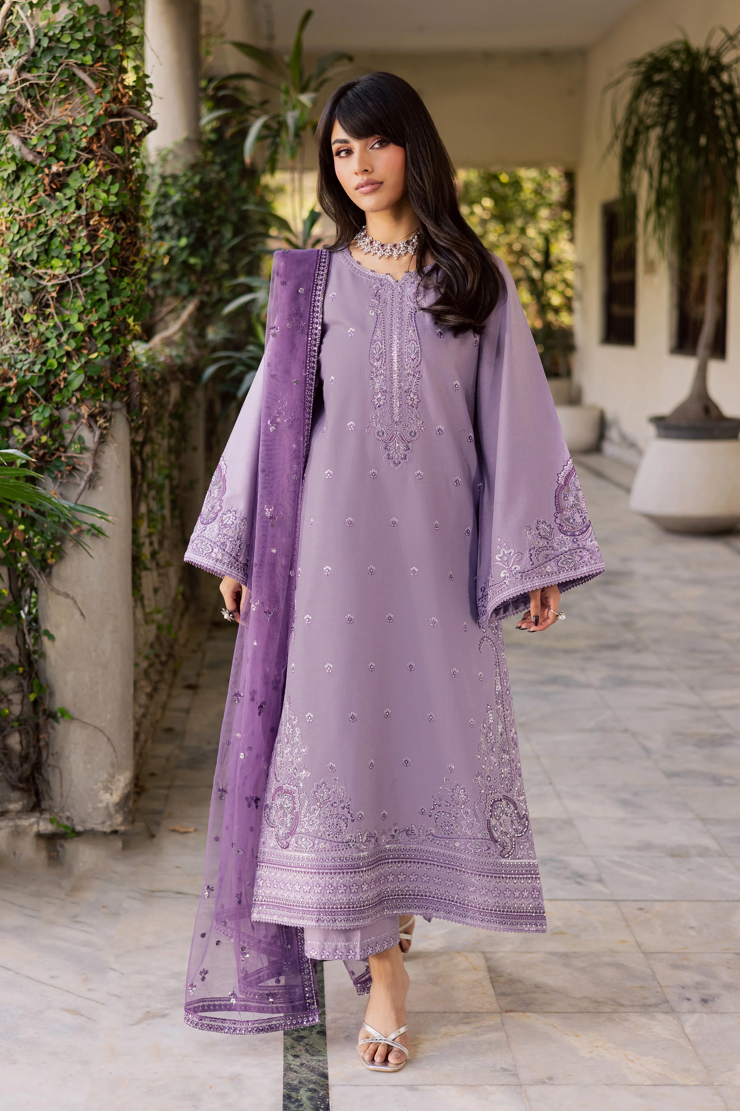 Lilac Hiba 3Pc - Embroidered Khaddar Dress - Image 6
