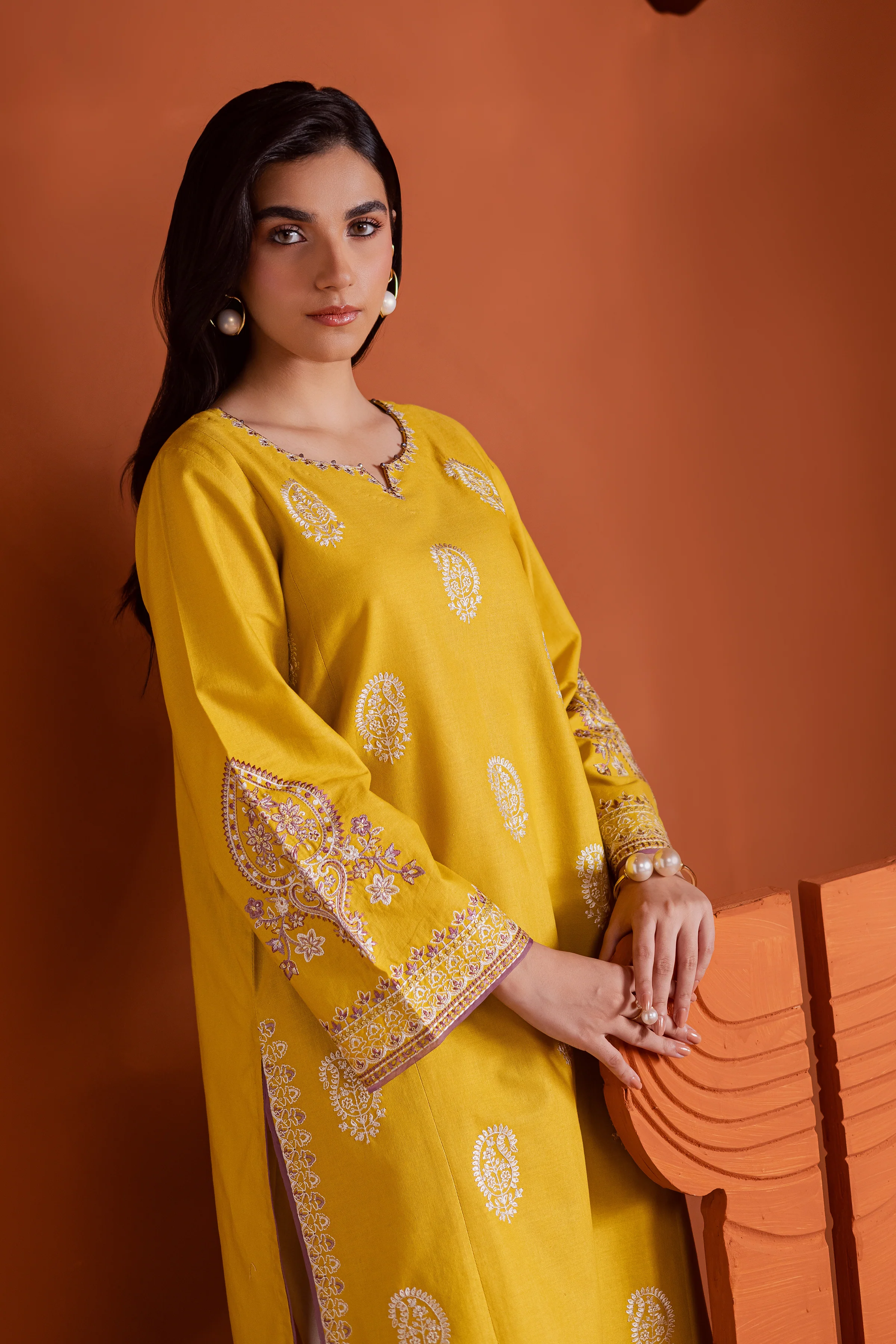 Lime 2Pc - Embroidered Khaddar Dress - Image 3
