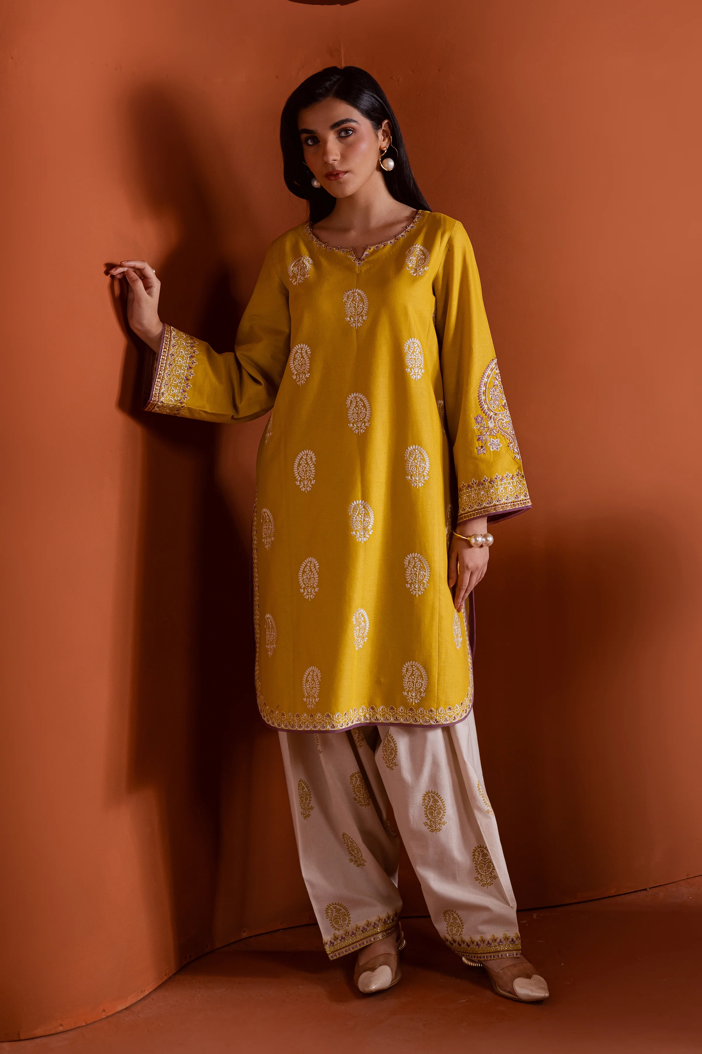 Lime 2Pc - Embroidered Khaddar Dress - Image 4