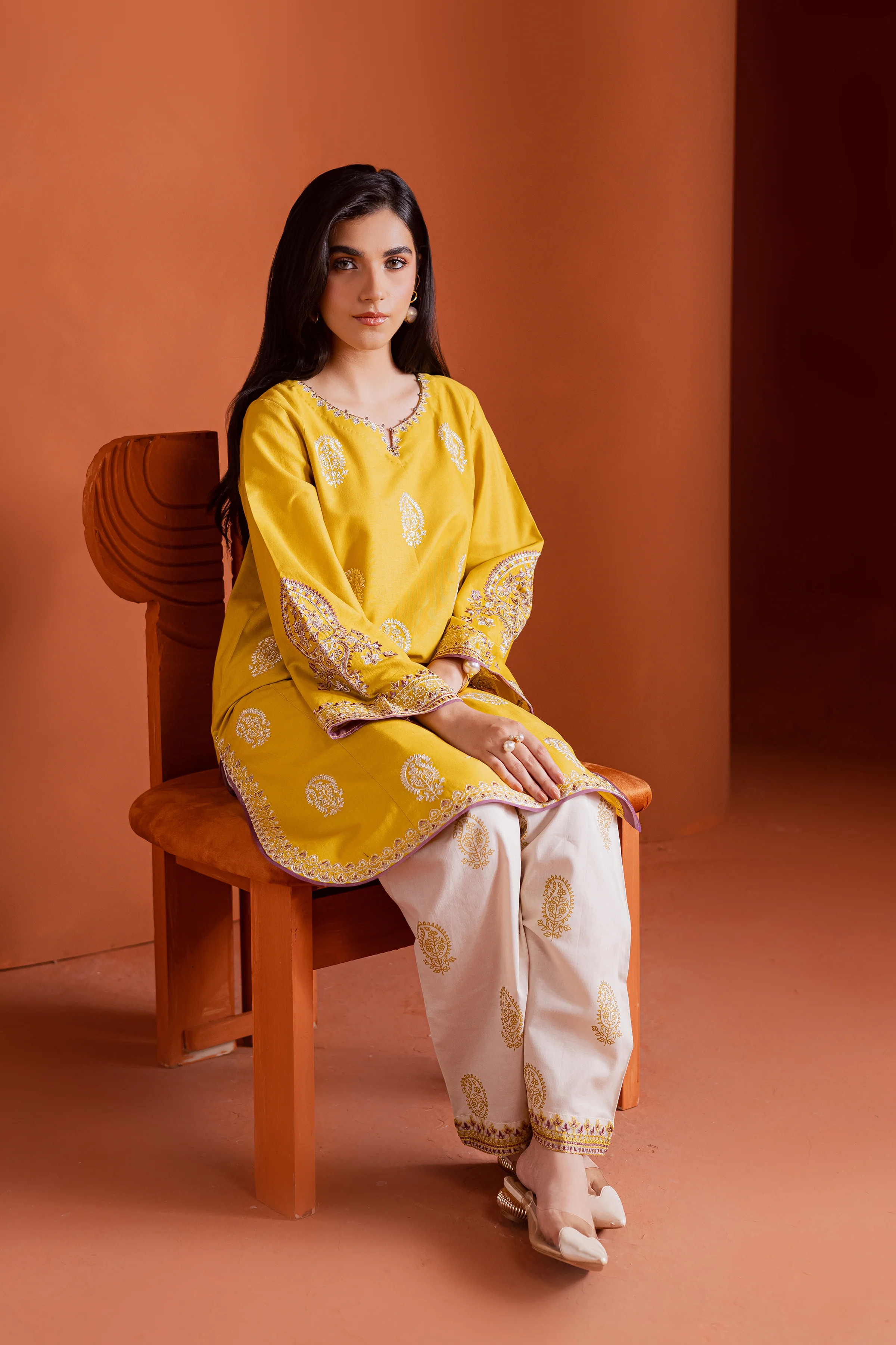Lime 2Pc - Embroidered Khaddar Dress - Image 5