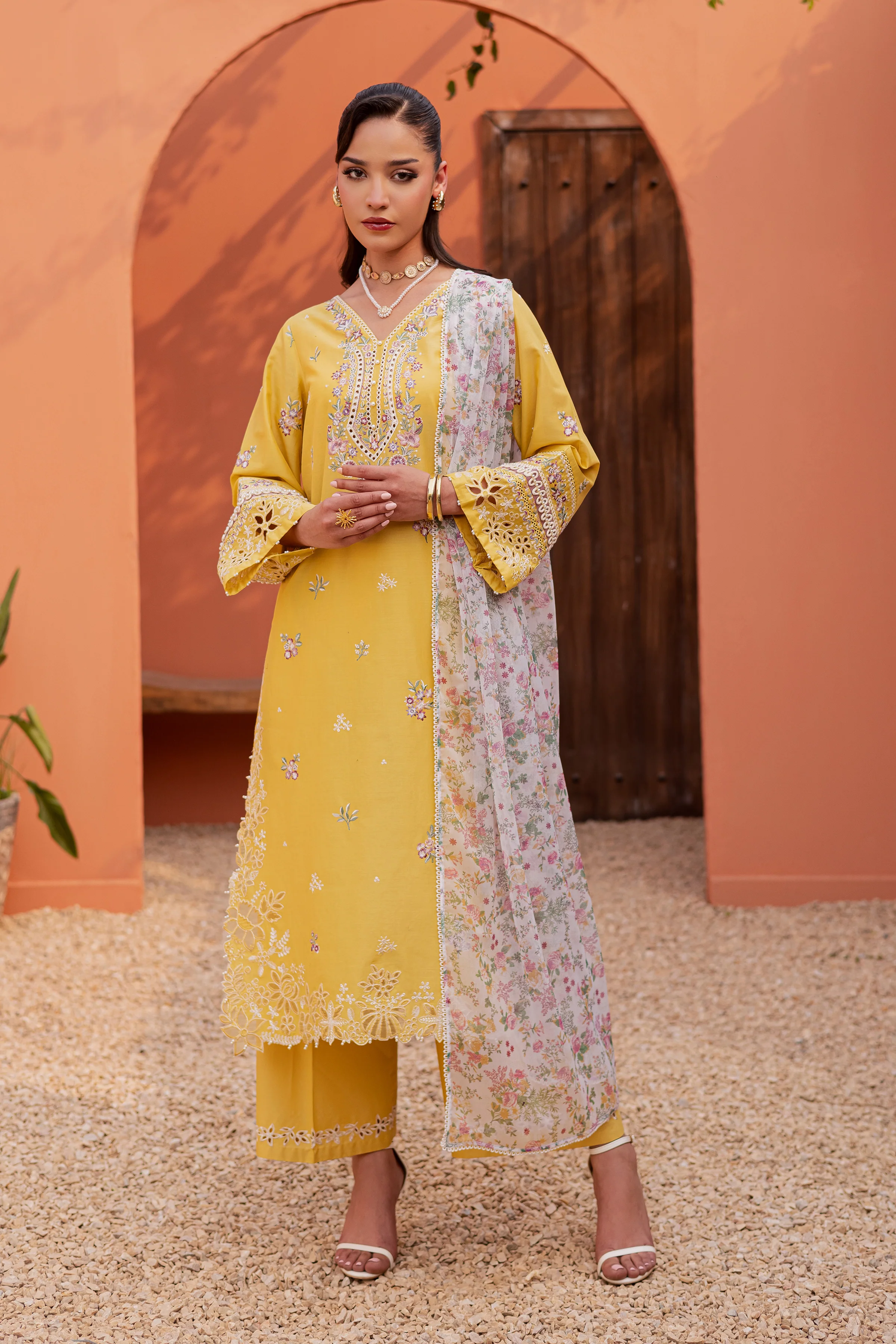 Lime Darla 3Pc - Festive Embroidered Lawn - Image 10