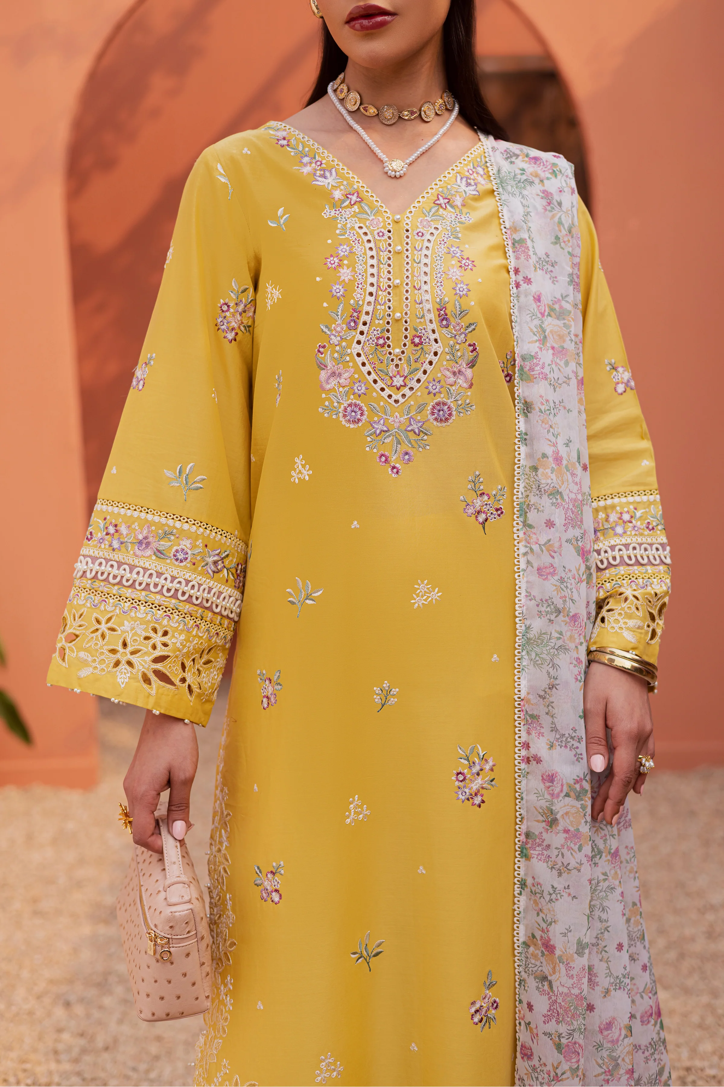 Lime Darla 3Pc - Festive Embroidered Lawn - Image 11