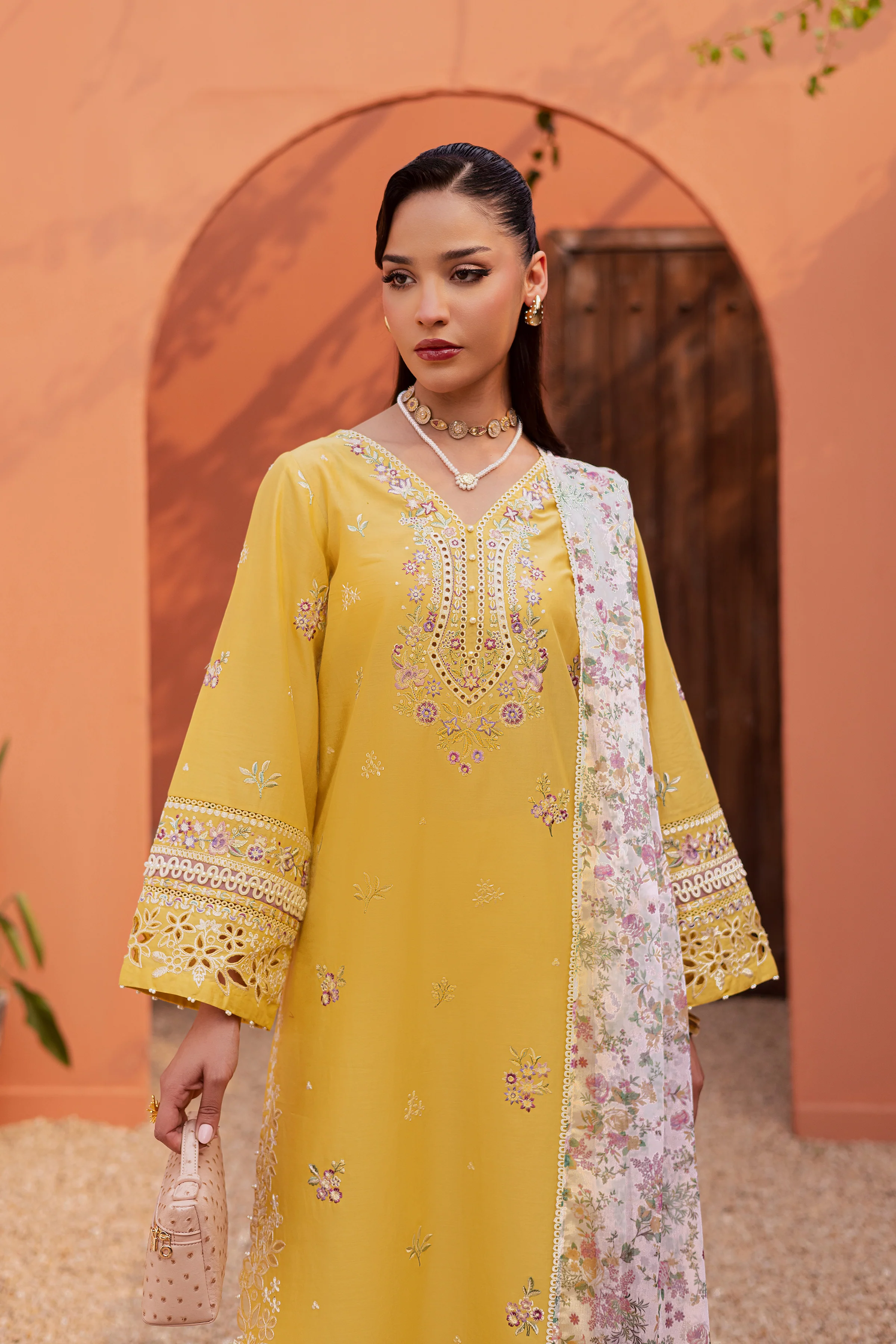 Lime Darla 3Pc - Festive Embroidered Lawn - Image 2