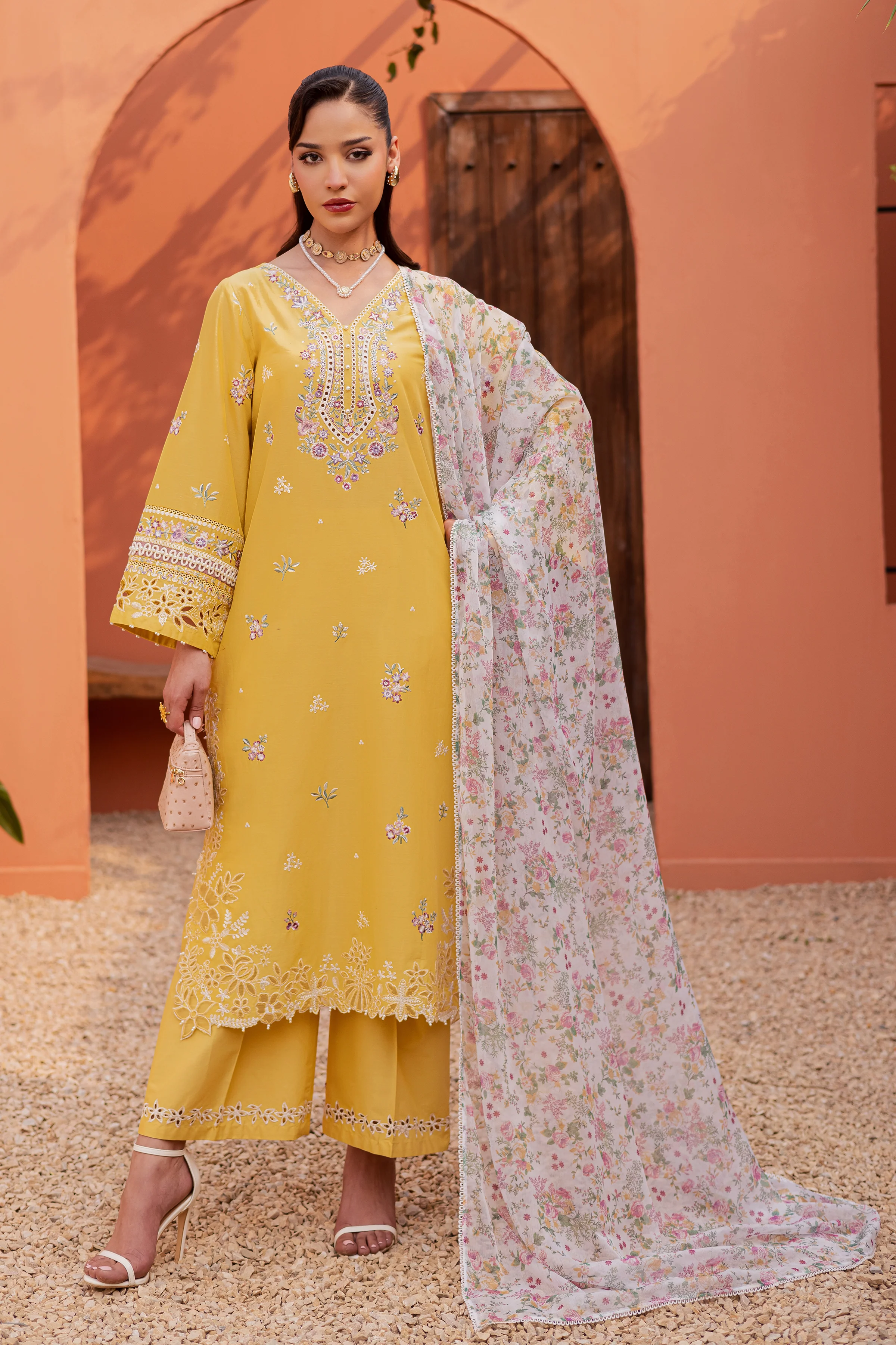 Lime Darla 3Pc - Festive Embroidered Lawn - Image 3