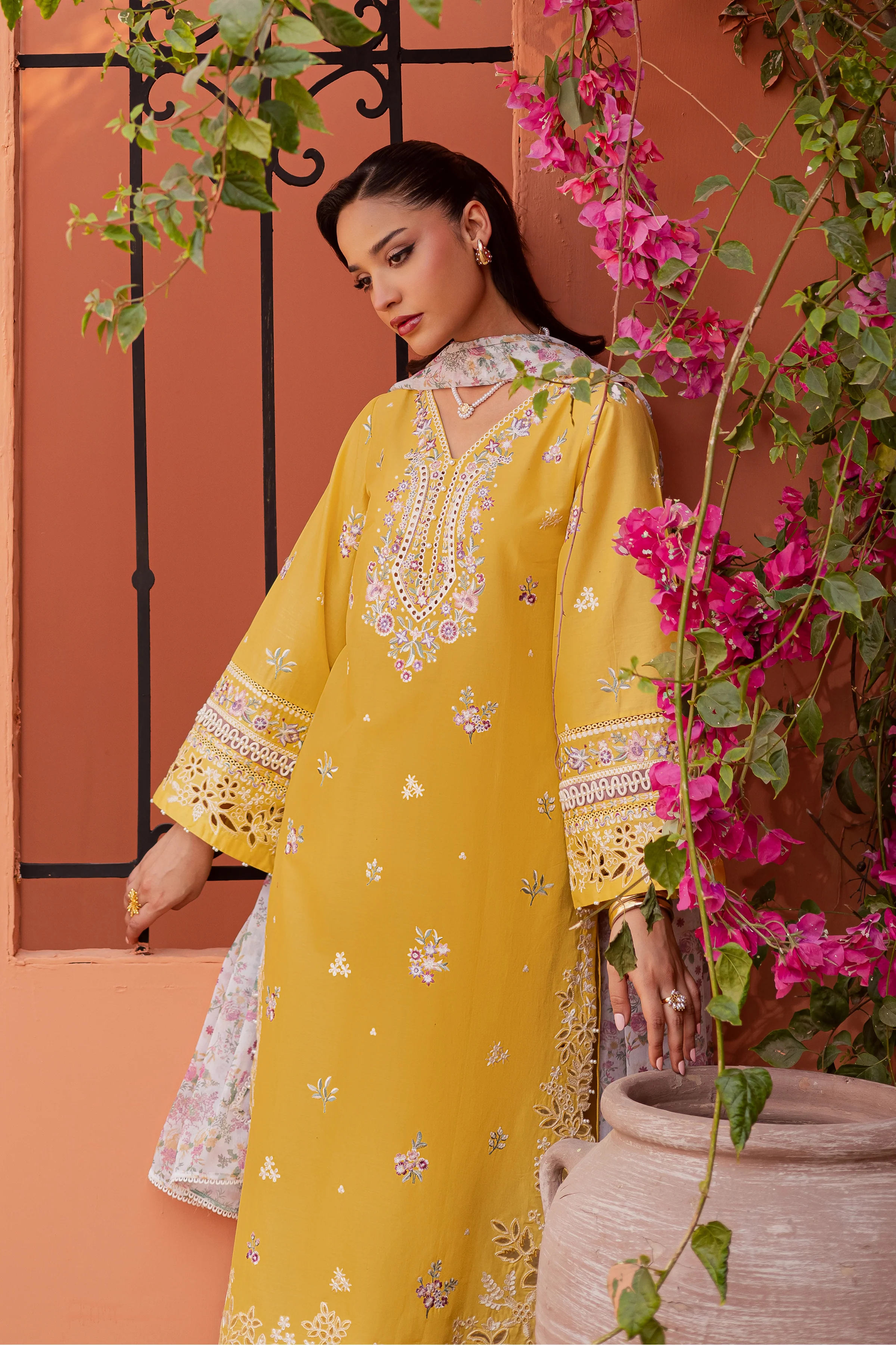 Lime Darla 3Pc - Festive Embroidered Lawn - Image 4