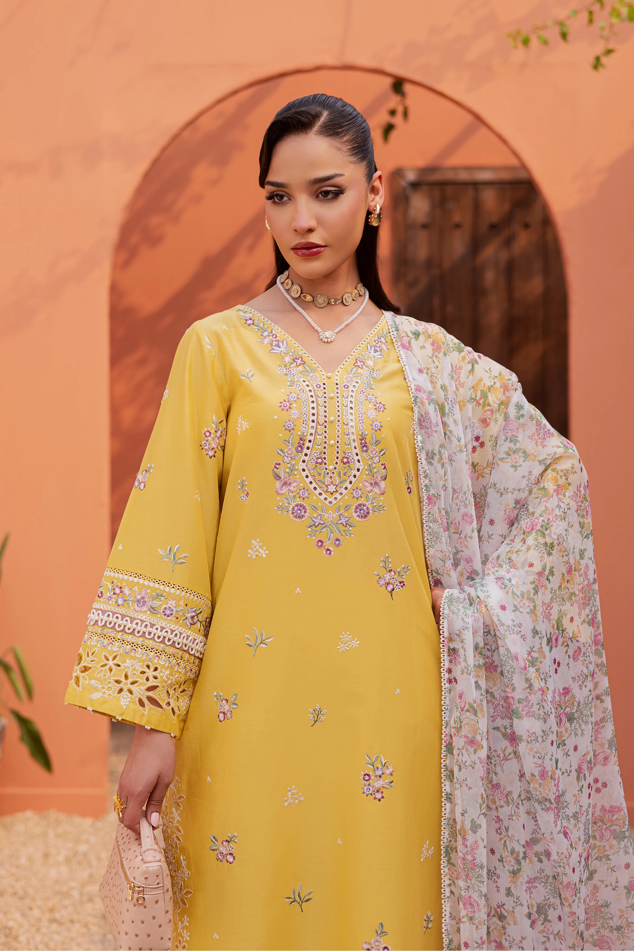 Lime Darla 3Pc - Festive Embroidered Lawn - Image 6