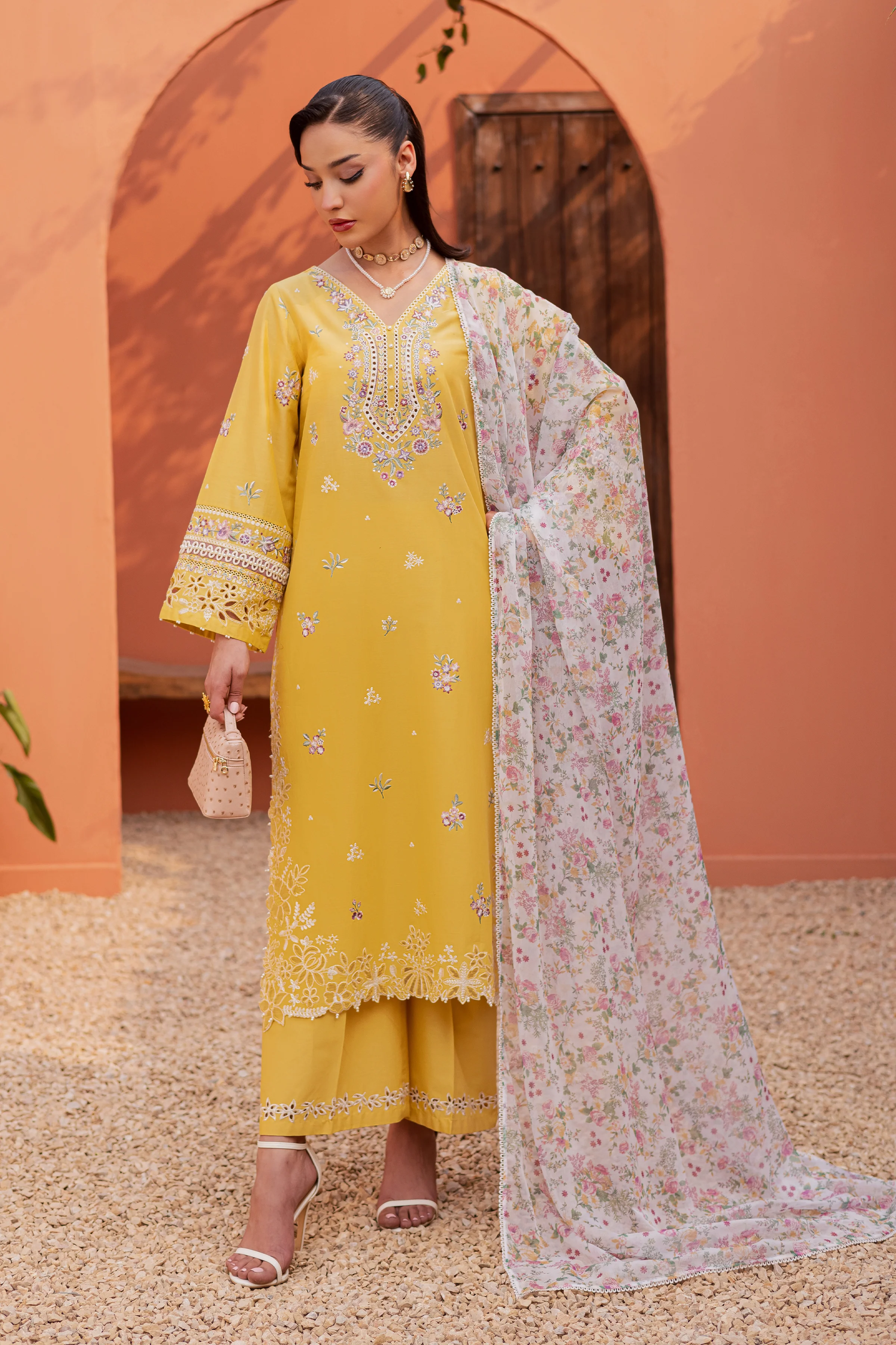 Lime Darla 3Pc - Festive Embroidered Lawn - Image 8