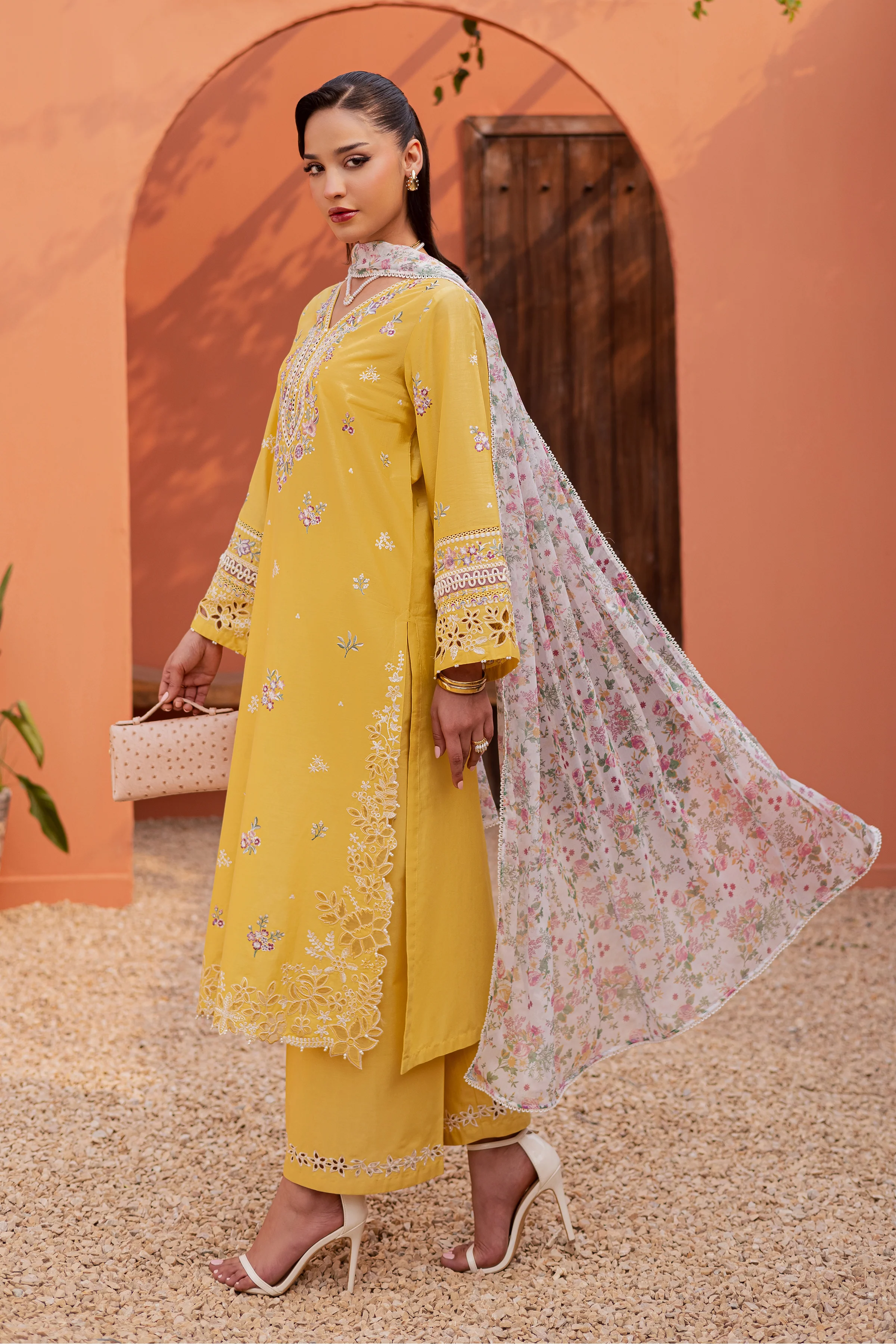 Lime Darla 3Pc - Festive Embroidered Lawn - Image 9
