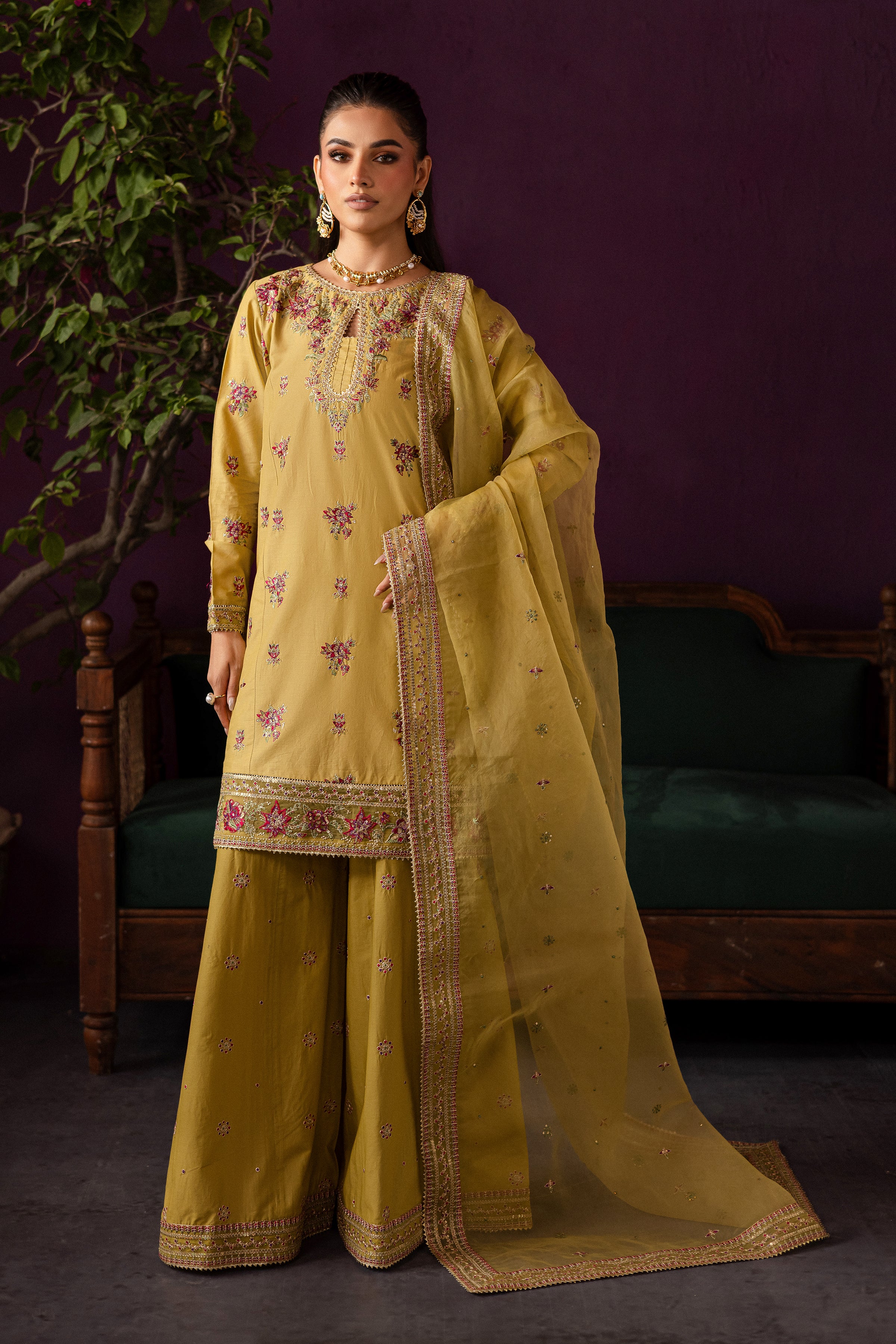 Lime Tree 3Pc - Embroidered Solid Dress