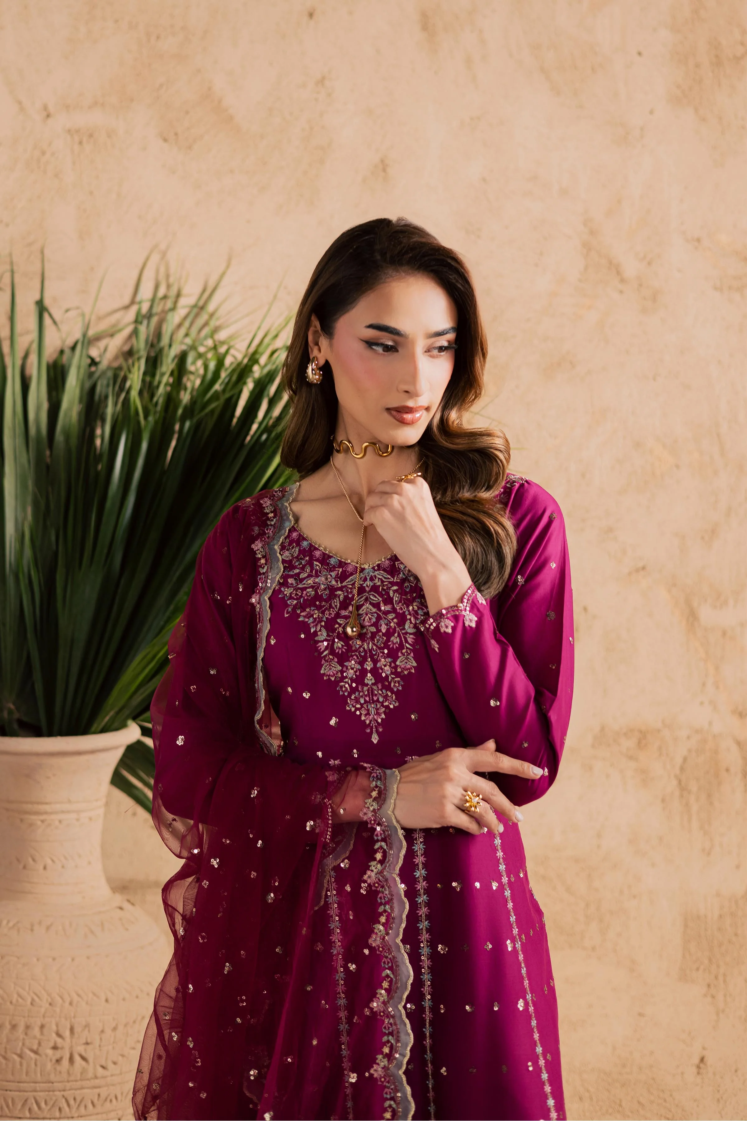 Magenta Blue 3Pc - Embroidered Festive Pret - Image 11