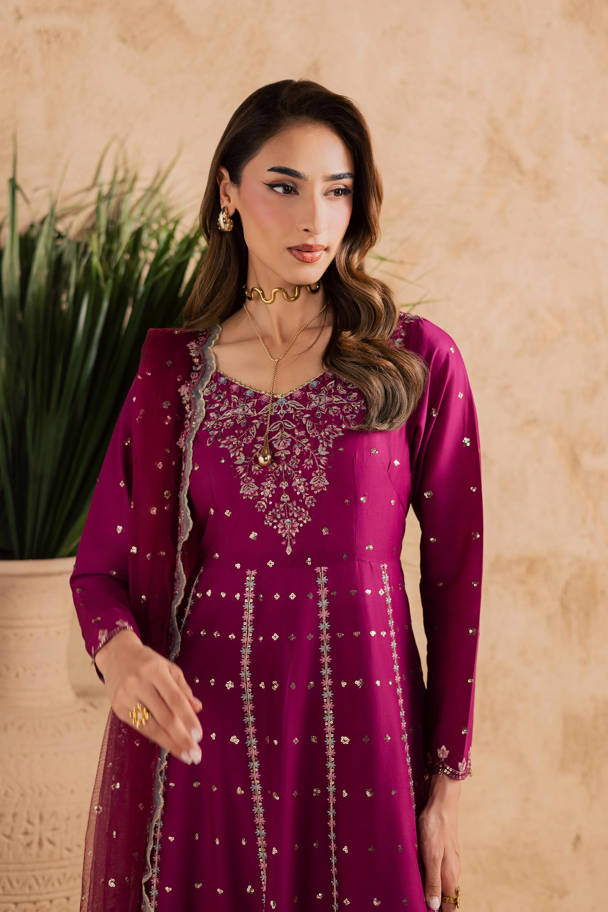 Magenta Blue 3Pc - Embroidered Festive Pret - Image 2