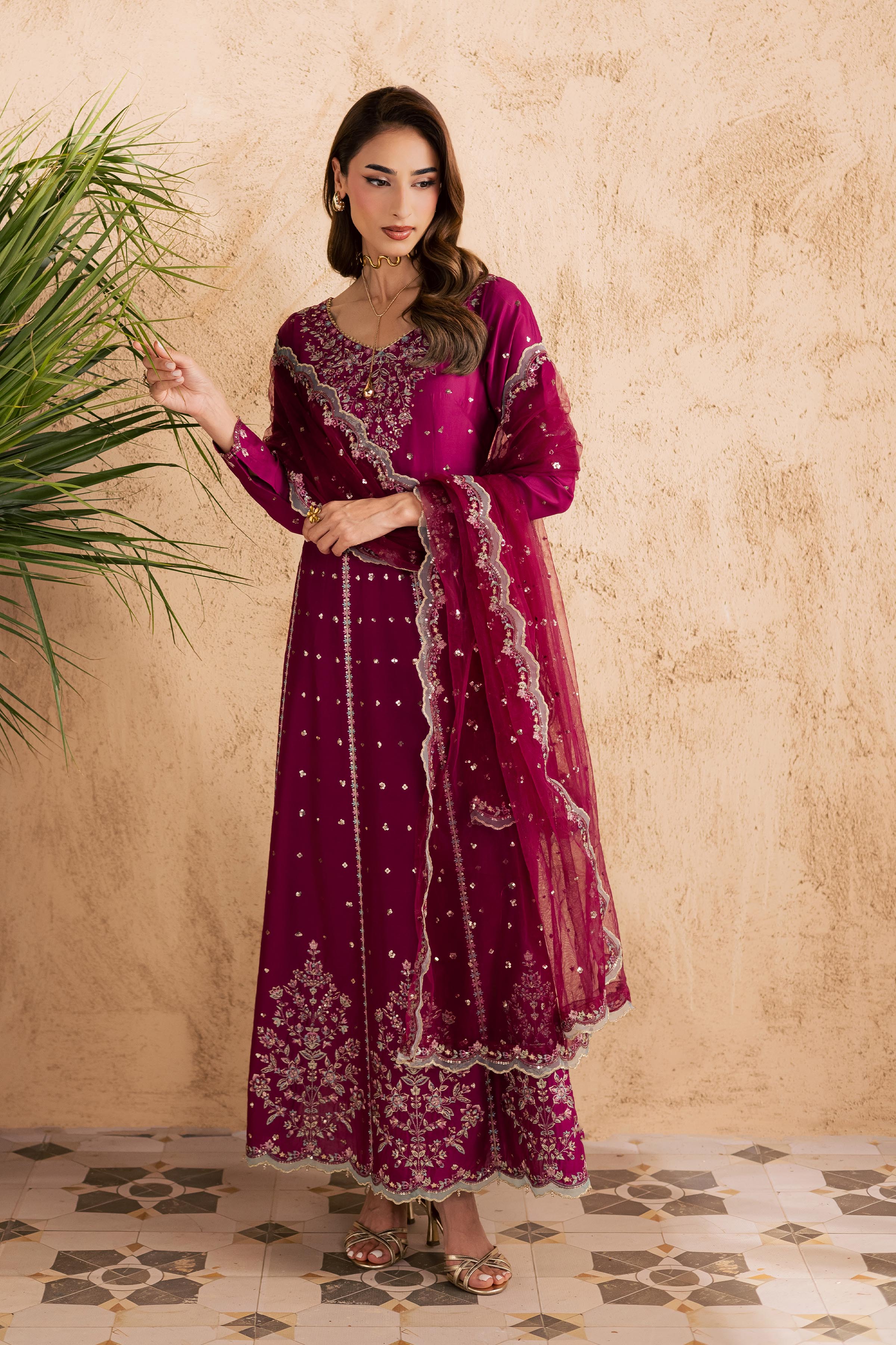 Magenta Blue 3Pc - Embroidered Festive Pret - Image 3