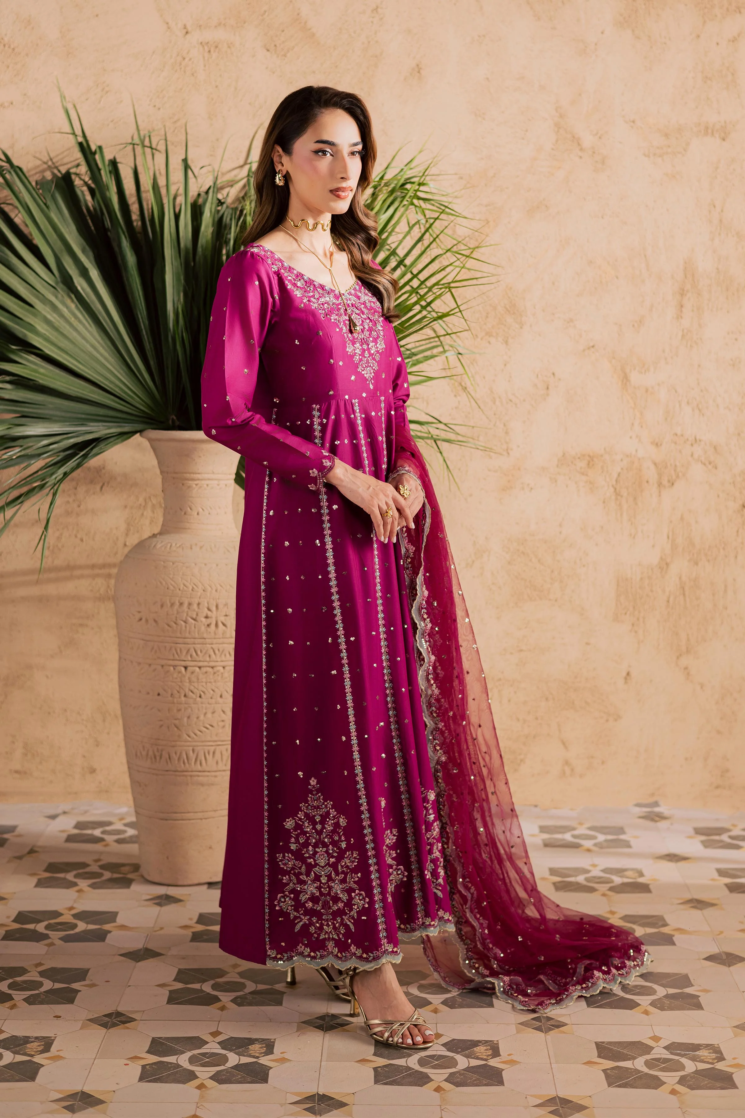 Magenta Blue 3Pc - Embroidered Festive Pret - Image 4