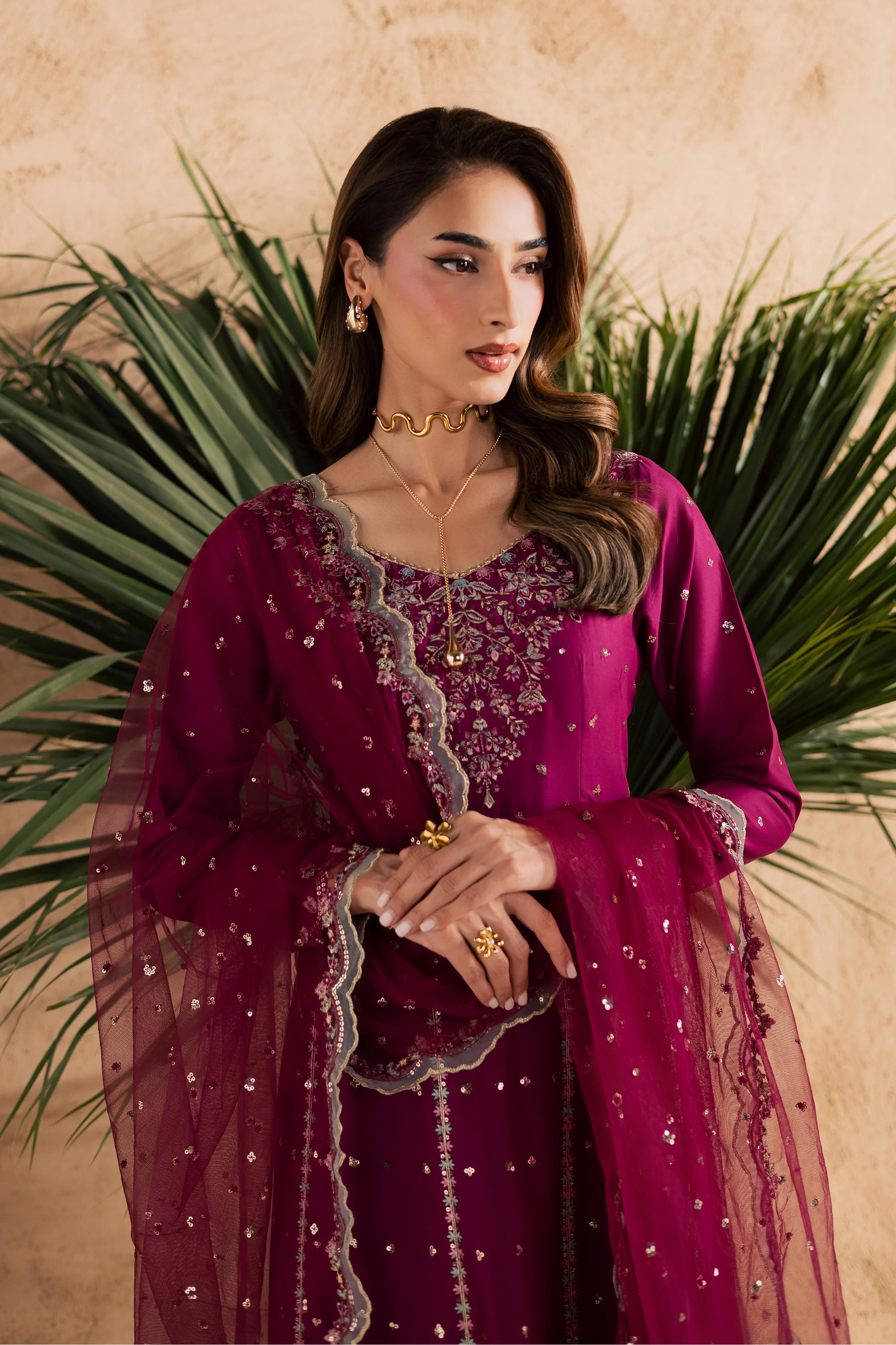 Magenta Blue 3Pc - Embroidered Festive Pret - Image 5
