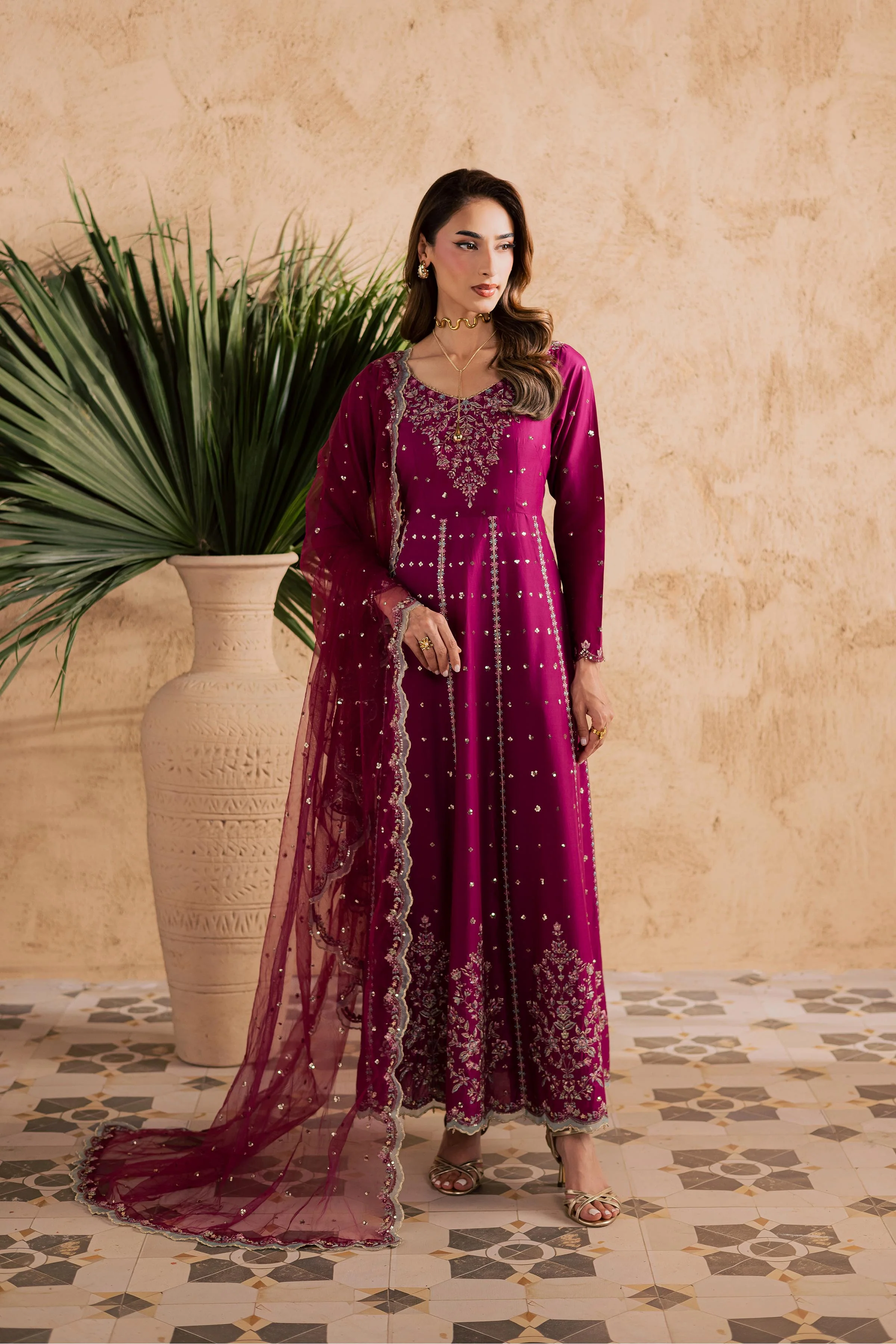 Magenta Blue 3Pc - Embroidered Festive Pret - Image 7