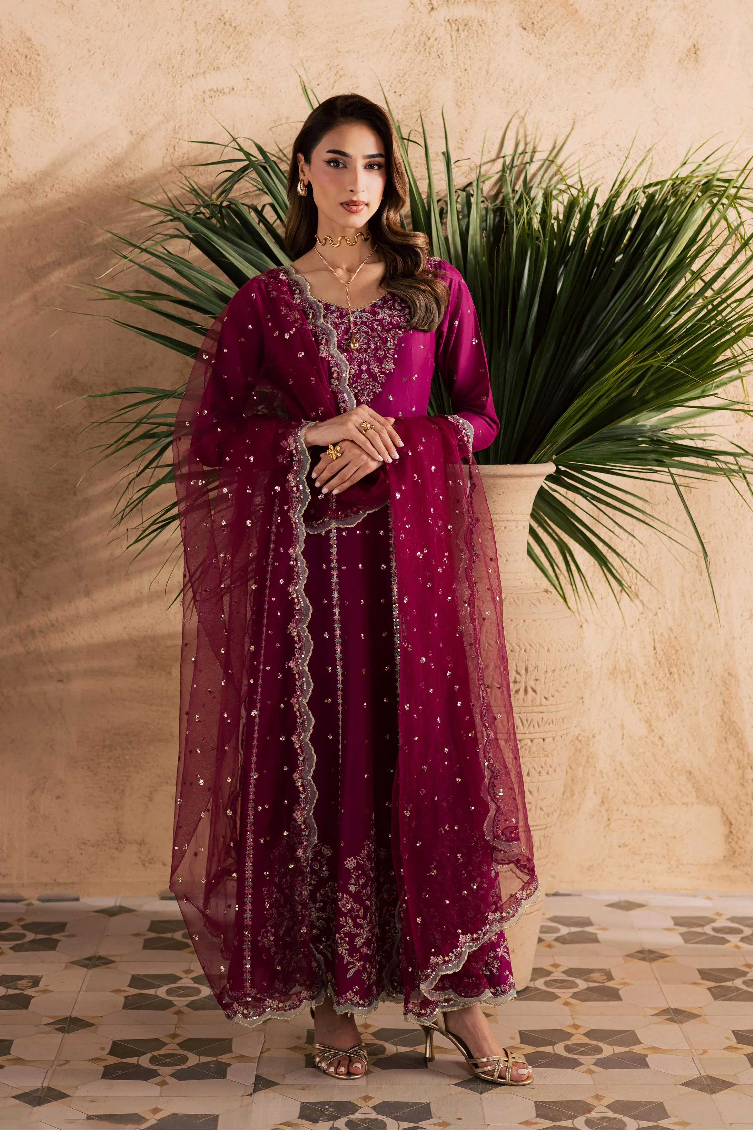 Magenta Blue 3Pc - Embroidered Festive Pret - Image 9