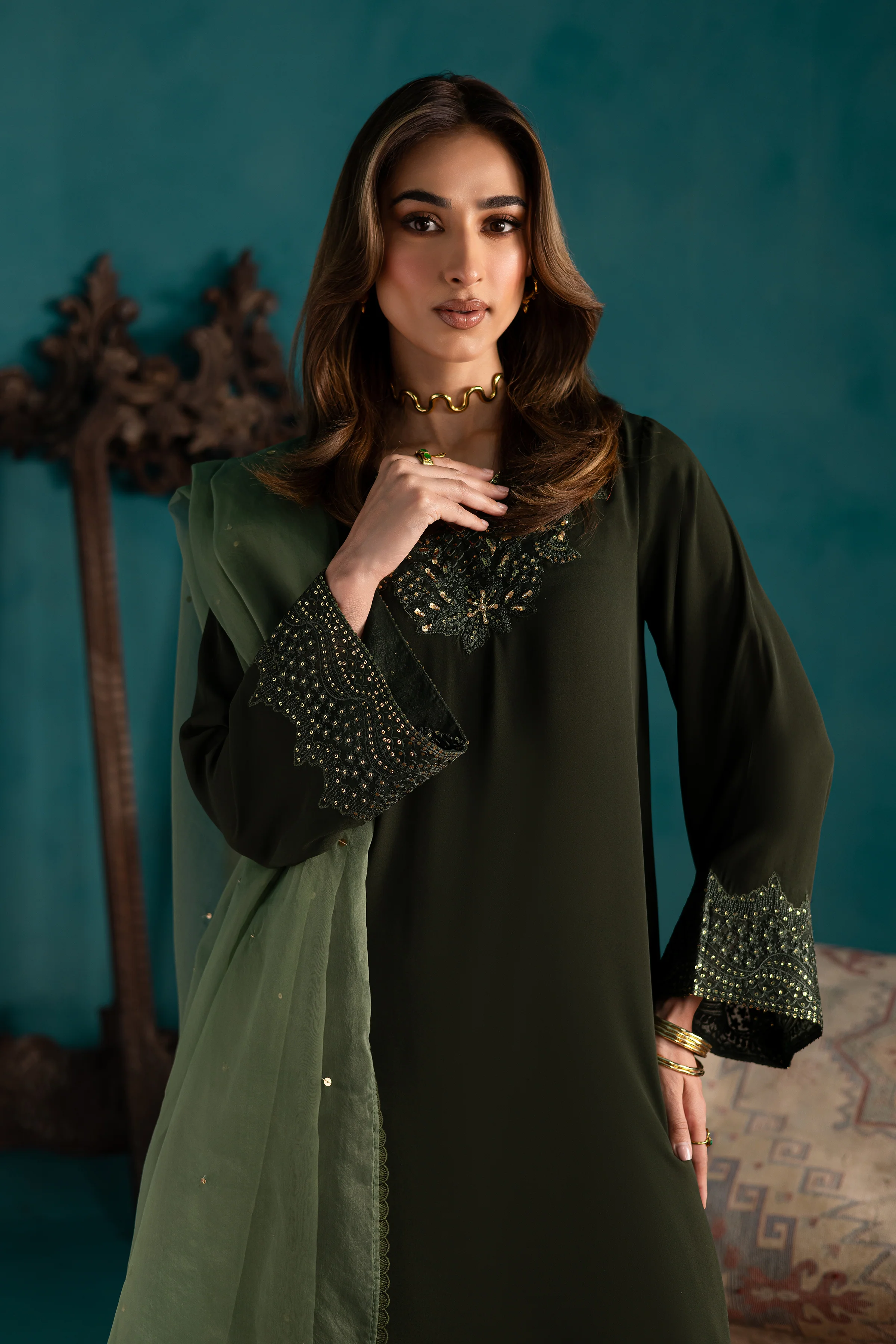 Marble Green 3Pc - Georgette Luxe Pret - Image 2