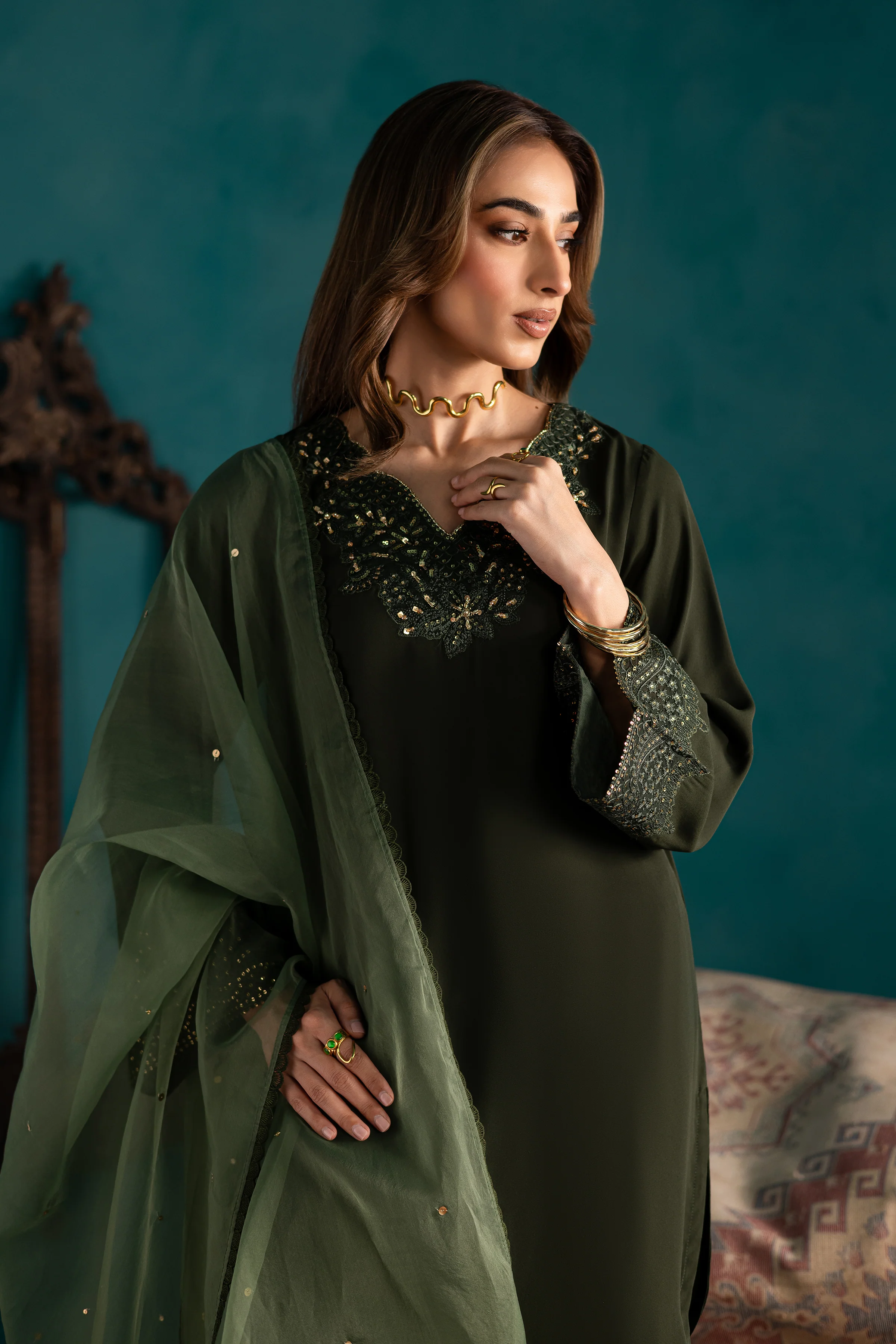 Marble Green 3Pc - Georgette Luxe Pret - Image 3
