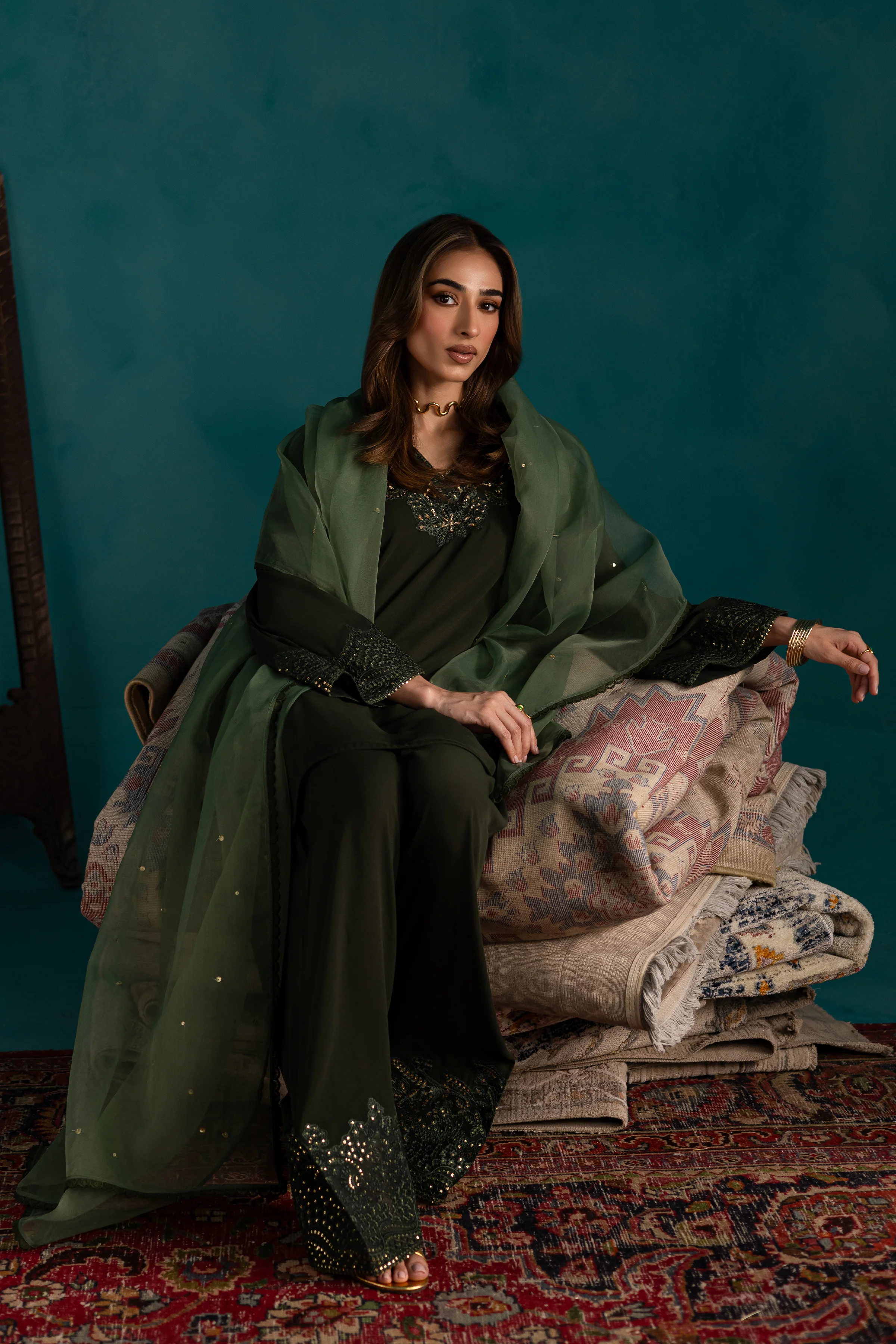 Marble Green 3Pc - Georgette Luxe Pret - Image 4