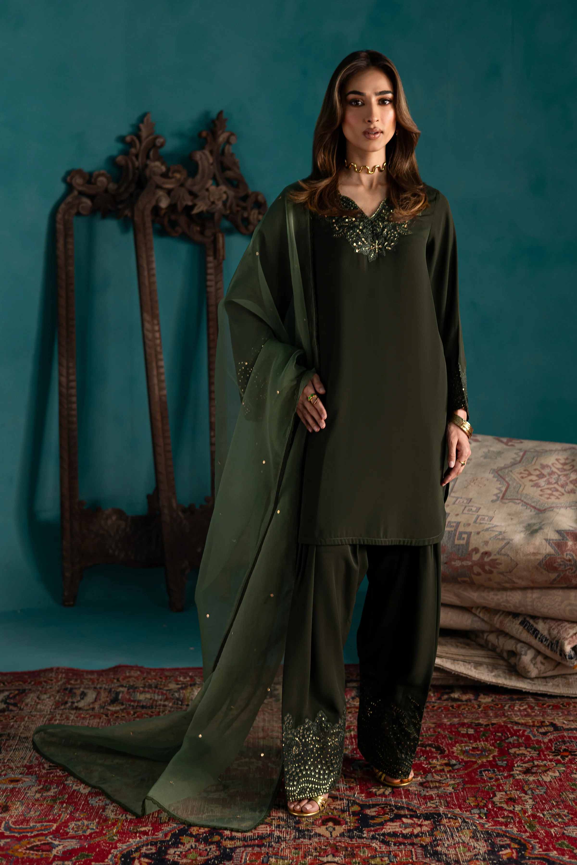 Marble Green 3Pc - Georgette Luxe Pret - Image 5