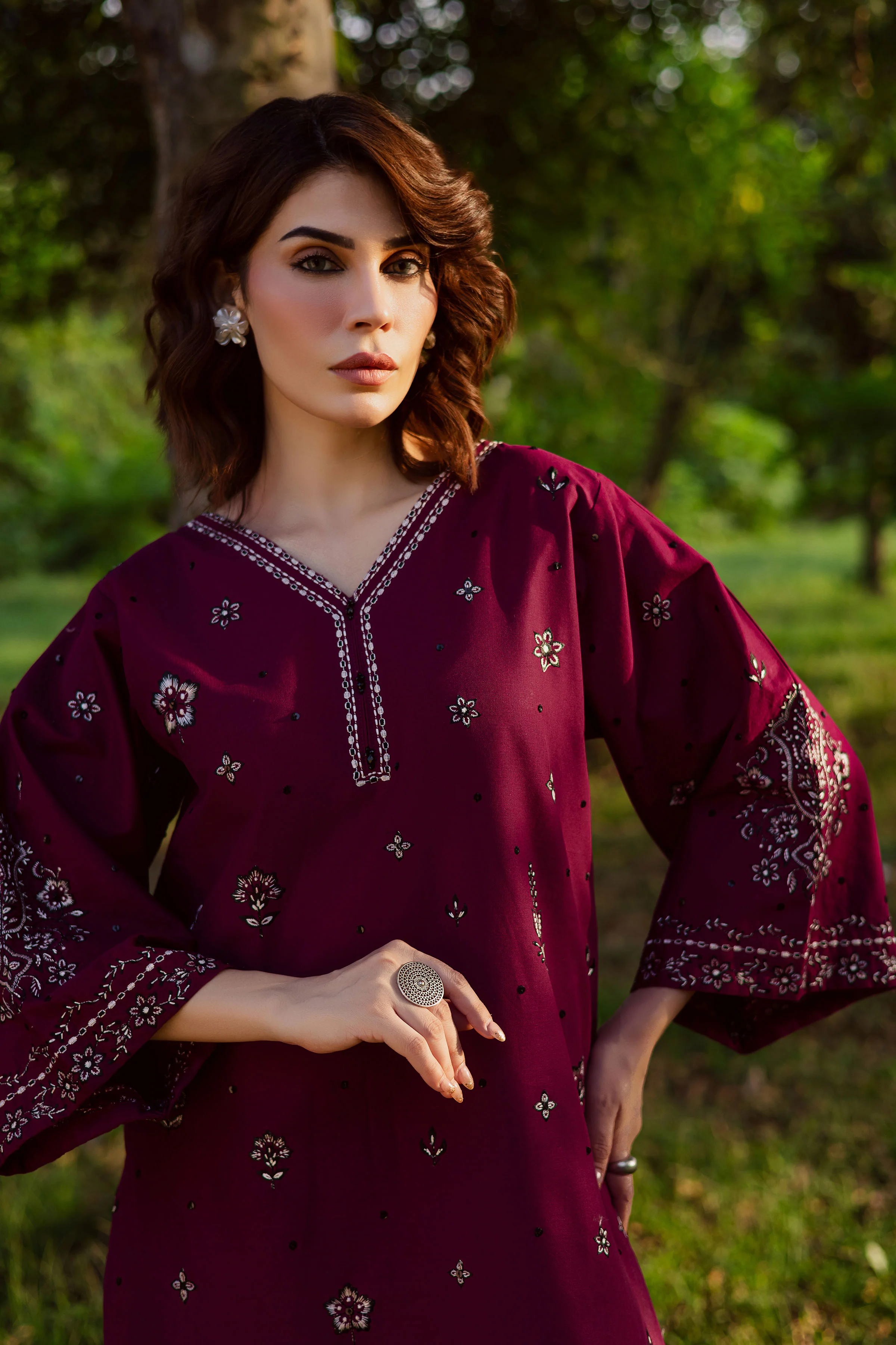 Maroon Berry 2Pc - Embroidered Khaddar Dress - Image 2