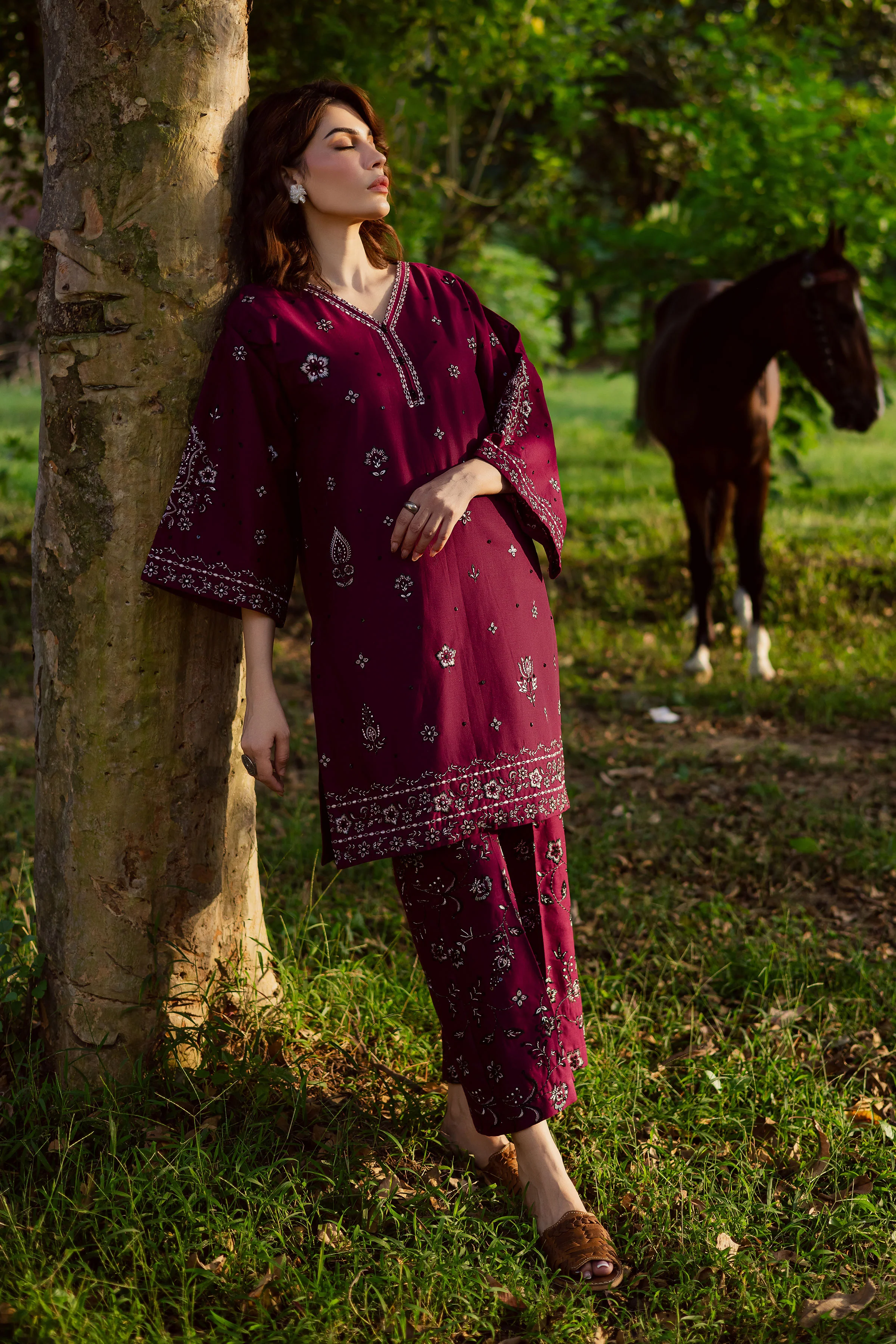 Maroon Berry 2Pc - Embroidered Khaddar Dress - Image 3