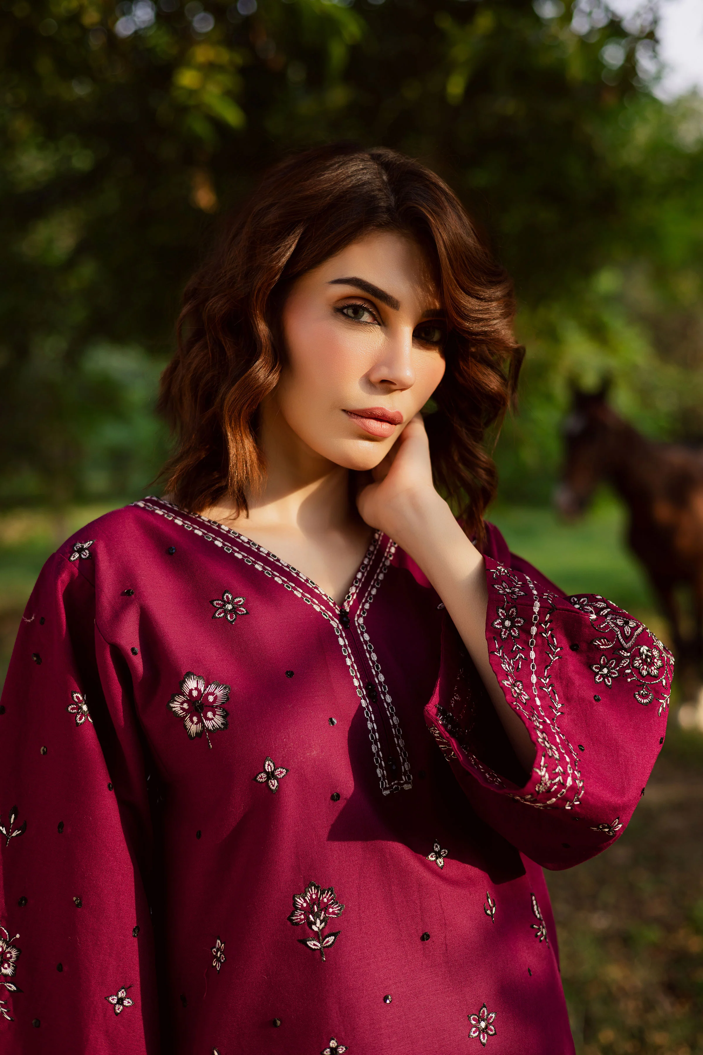 Maroon Berry 2Pc - Embroidered Khaddar Dress - Image 4