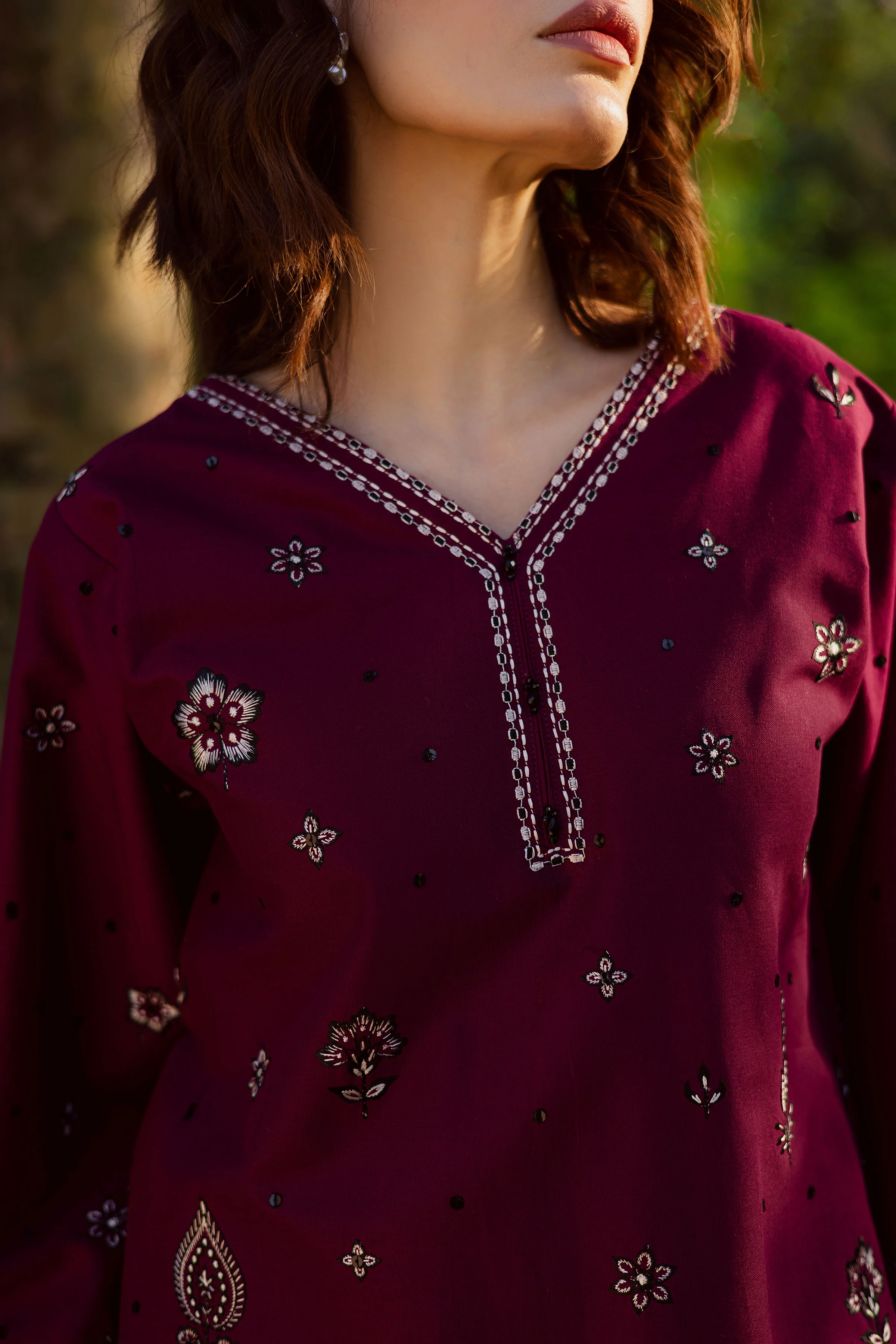 Maroon Berry 2Pc - Embroidered Khaddar Dress - Image 5