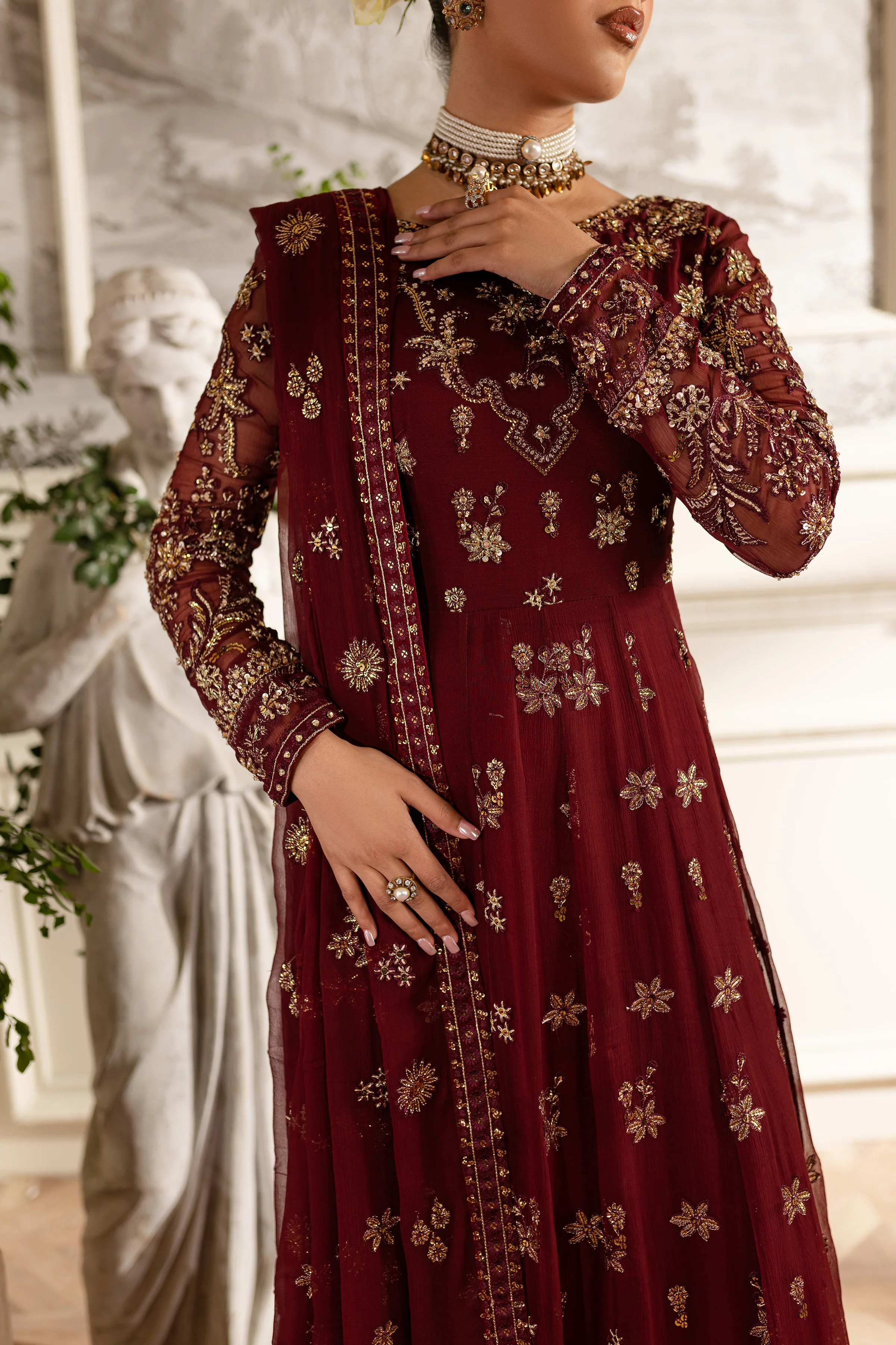 Maroon Flame- 3Pc Formal Eid Dress - Image 10