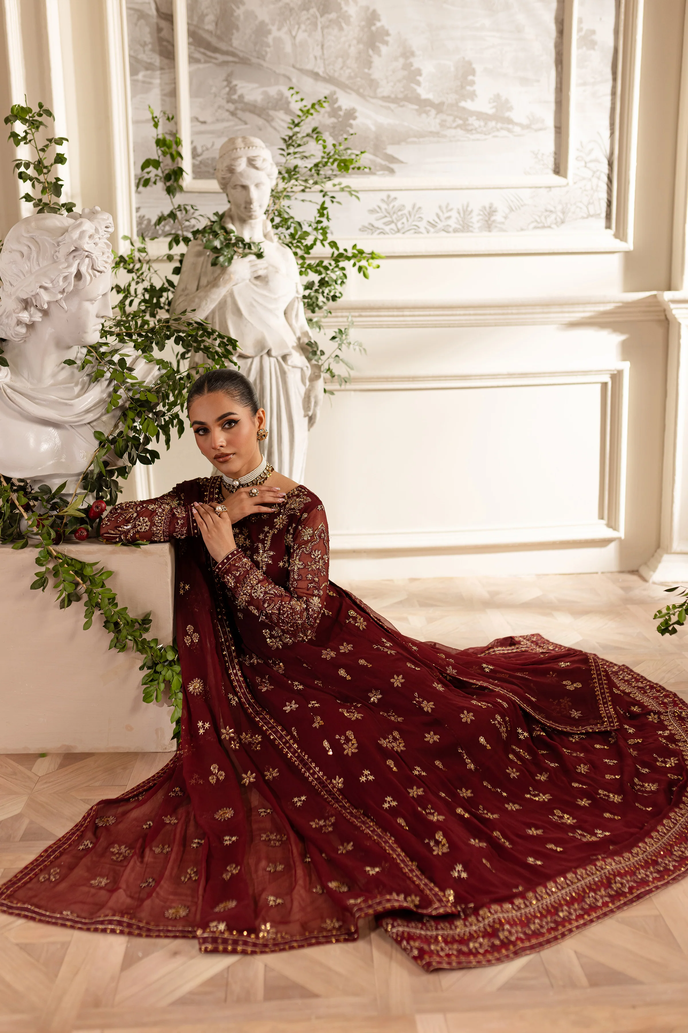 Maroon Flame- 3Pc Formal Eid Dress - Image 4