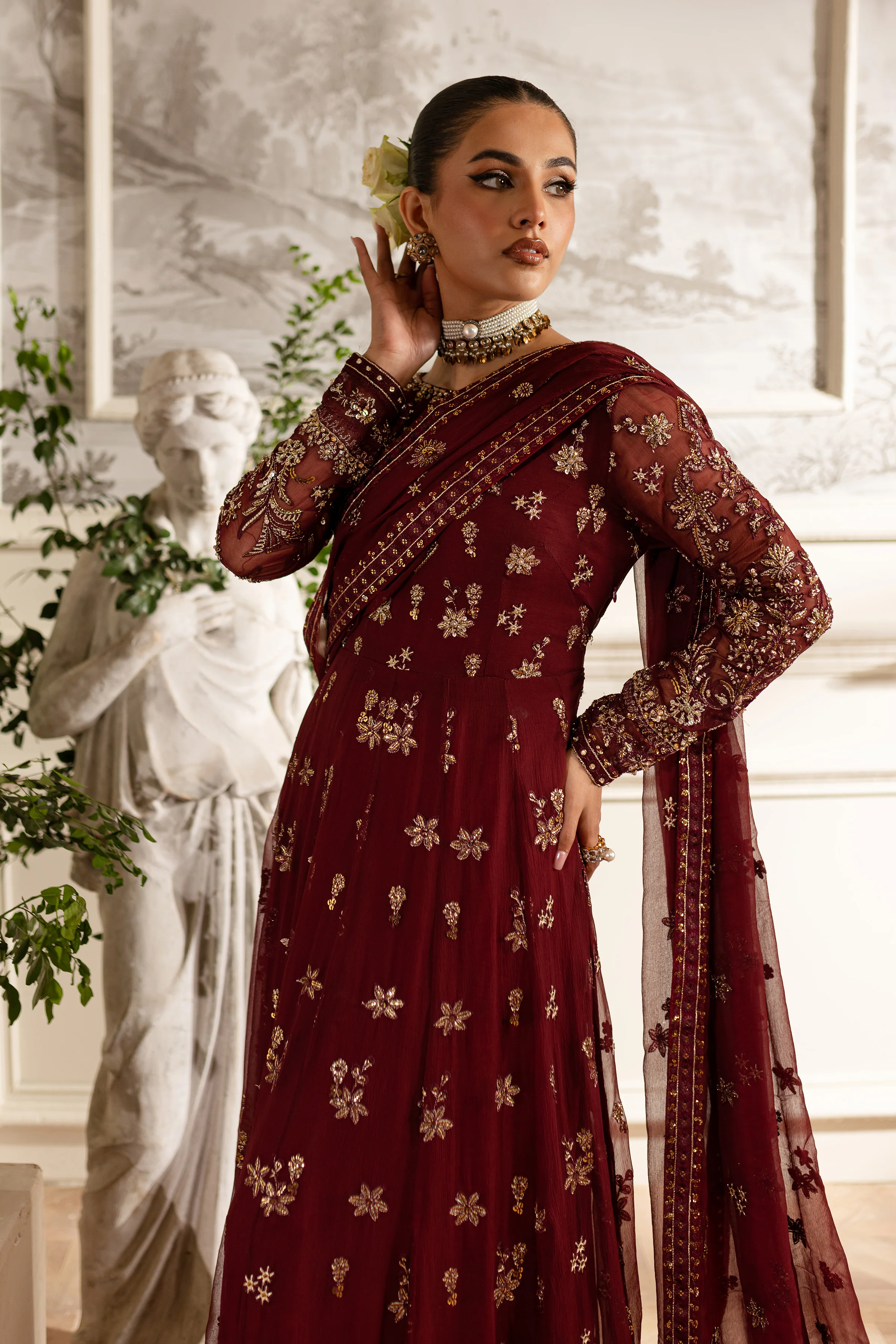 Maroon Flame- 3Pc Formal Eid Dress - Image 5