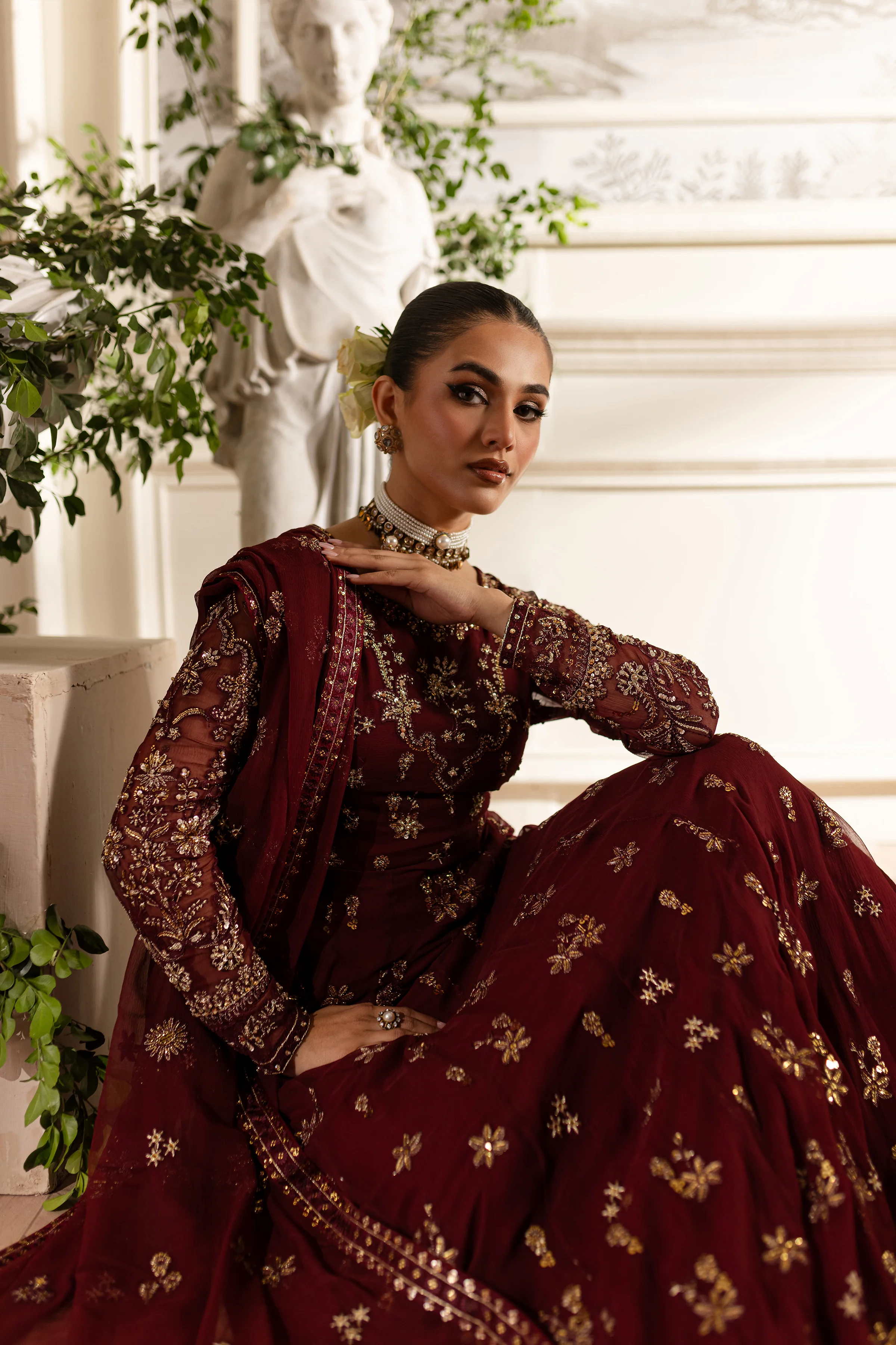 Maroon Flame- 3Pc Formal Eid Dress - Image 7