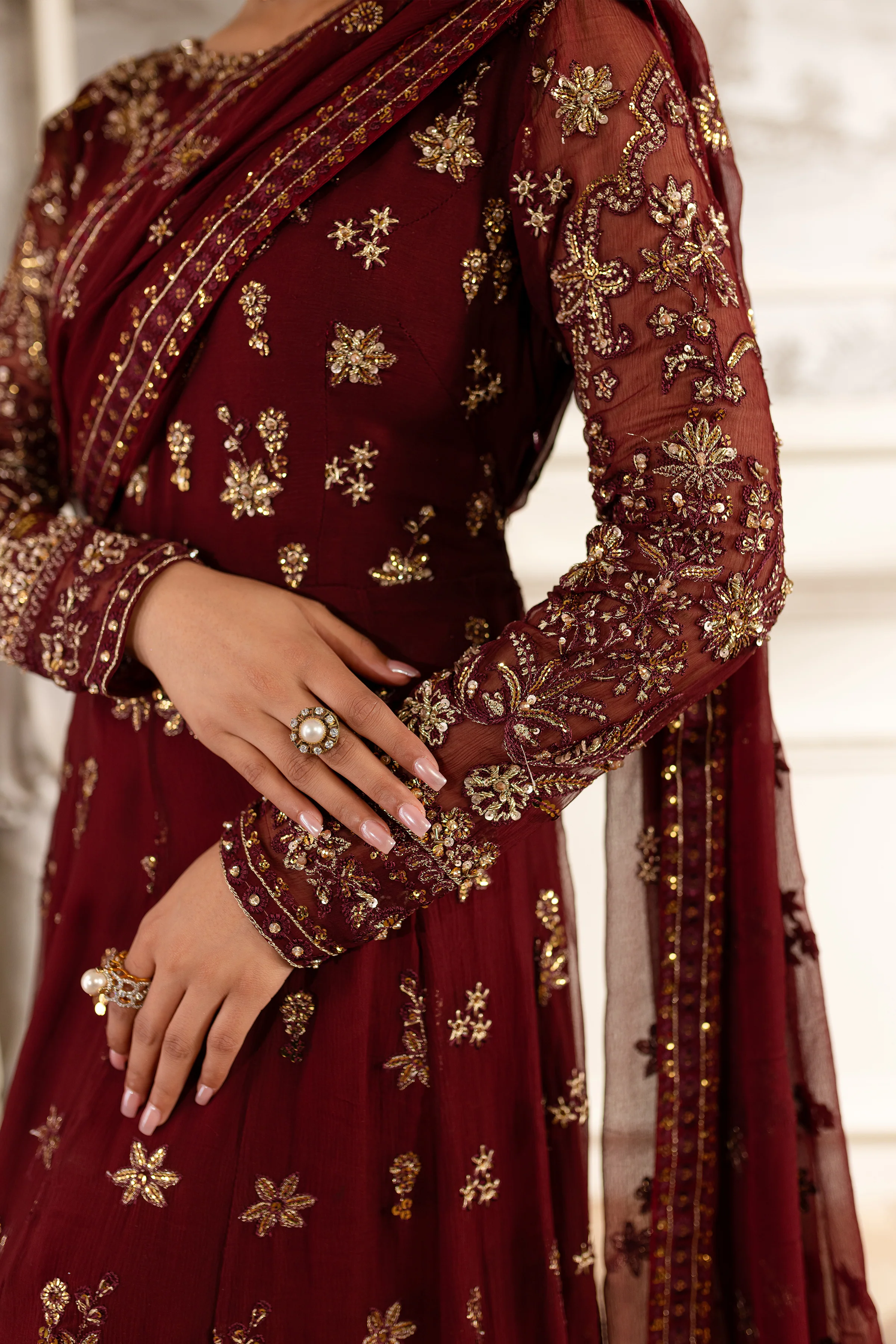 Maroon Flame- 3Pc Formal Eid Dress - Image 9