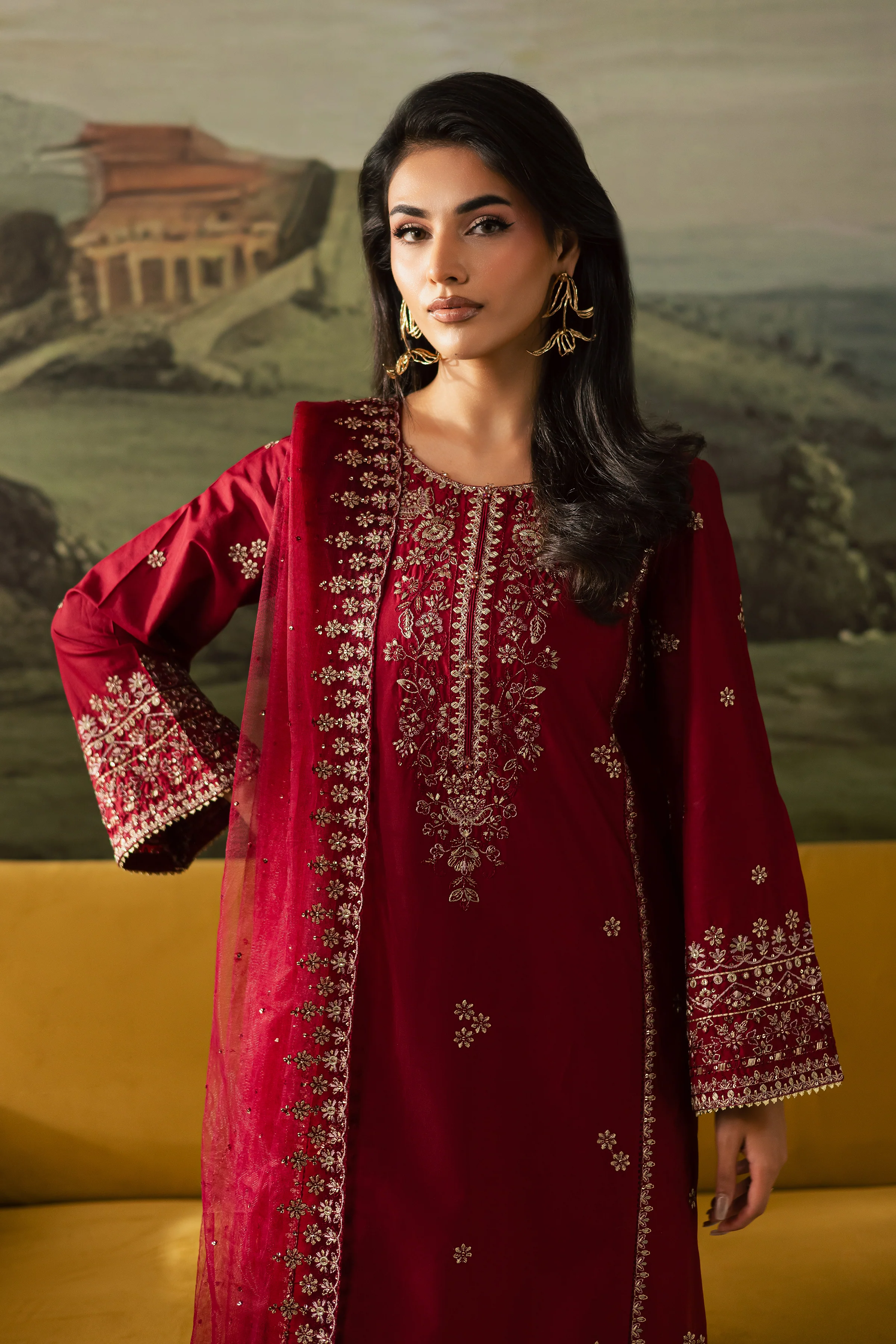 Maroon Haze 3Pc - Embroidered Lawn Pret - Image 2