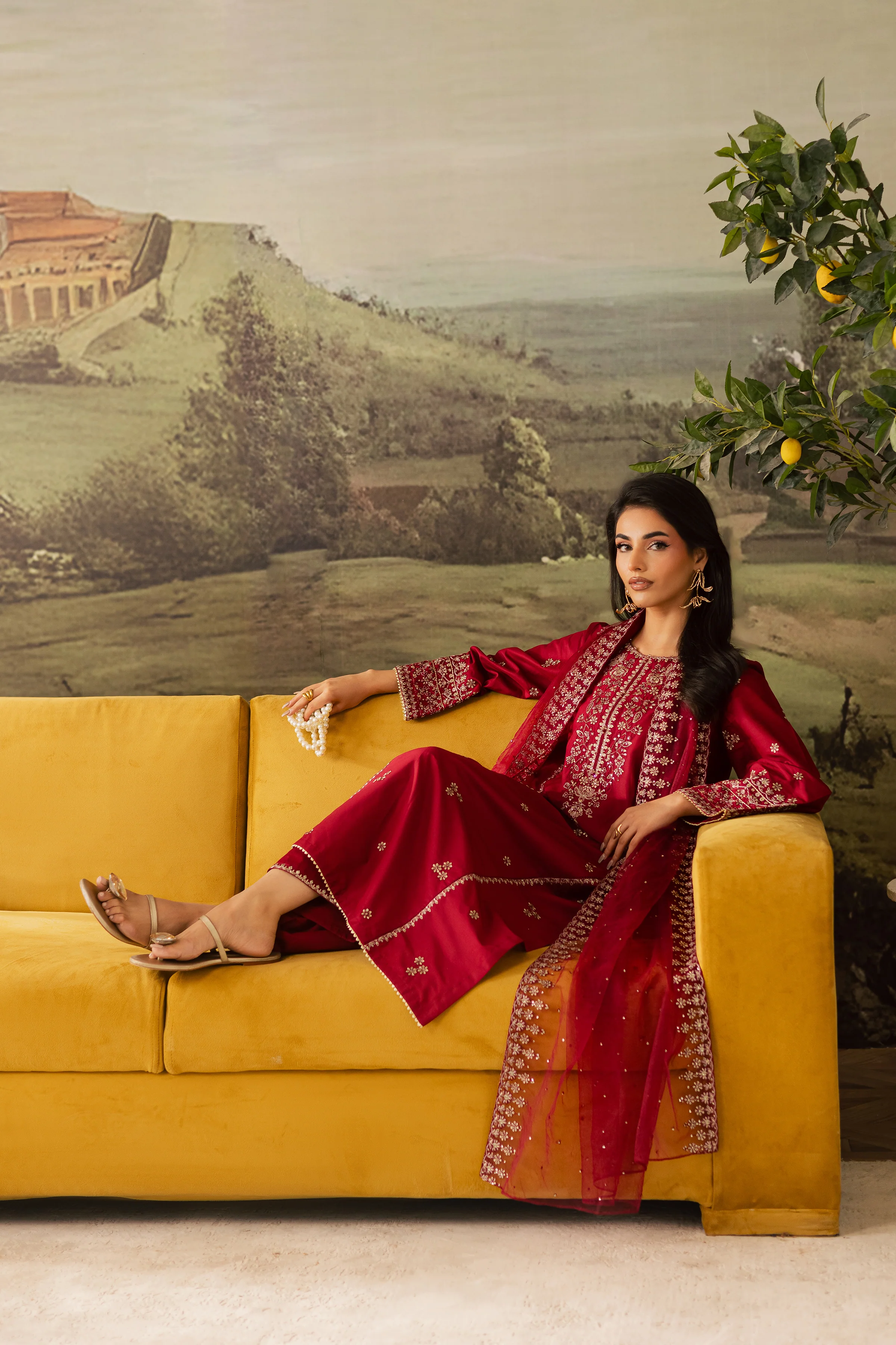 Maroon Haze 3Pc - Embroidered Lawn Pret - Image 4