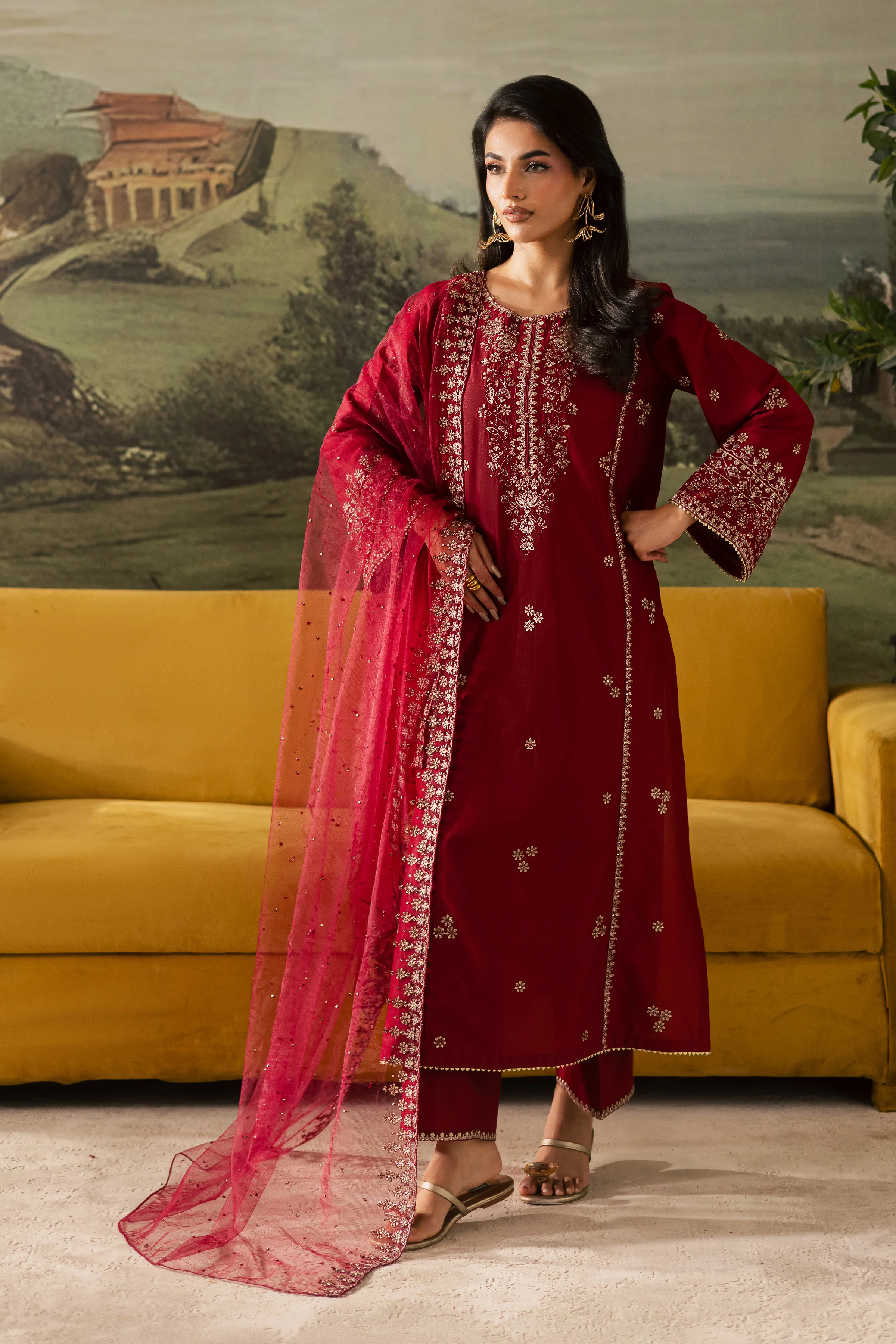 Maroon Haze 3Pc - Embroidered Lawn Pret - Image 5