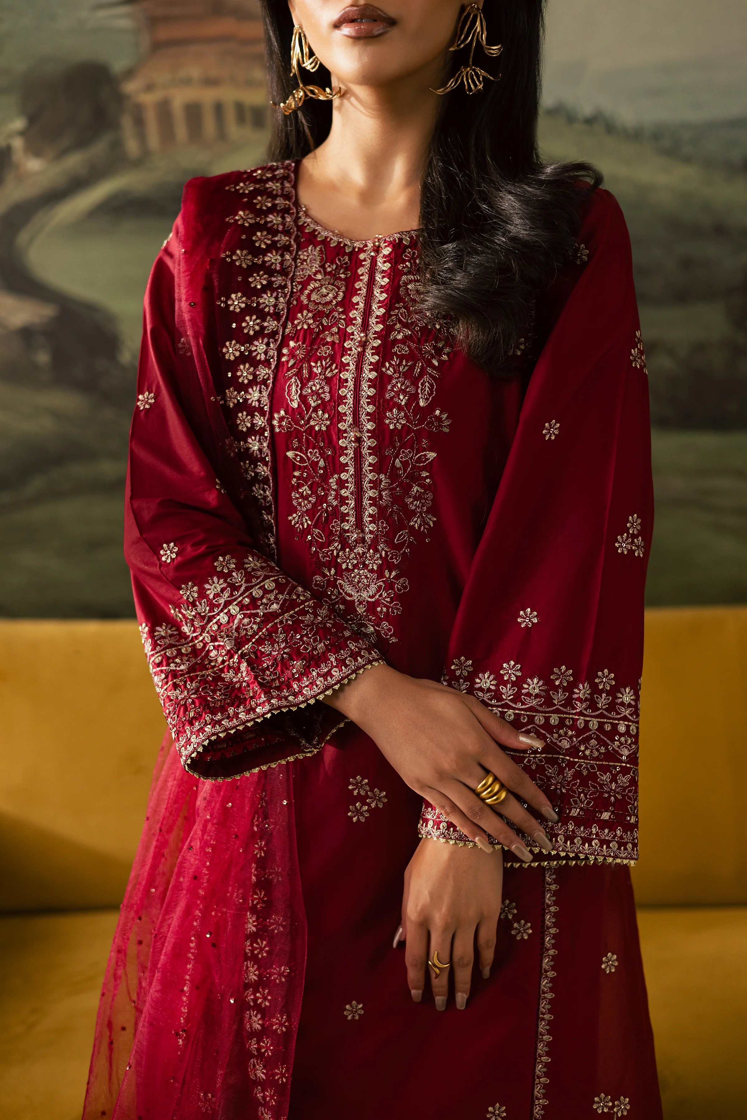 Maroon Haze 3Pc - Embroidered Lawn Pret - Image 7