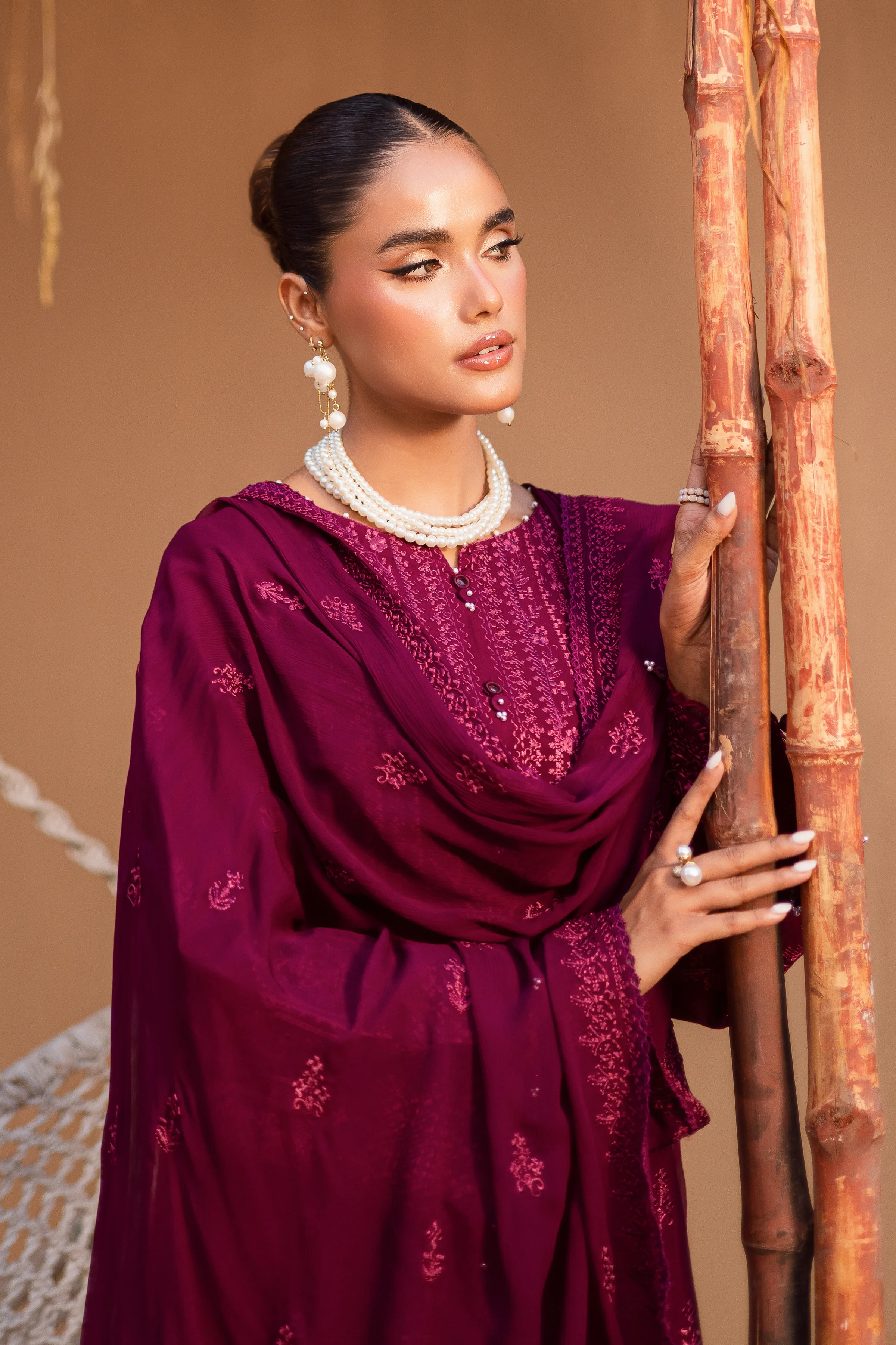 Maroon Henna 3Pc - Embroidered Khaddar Dress - Image 6