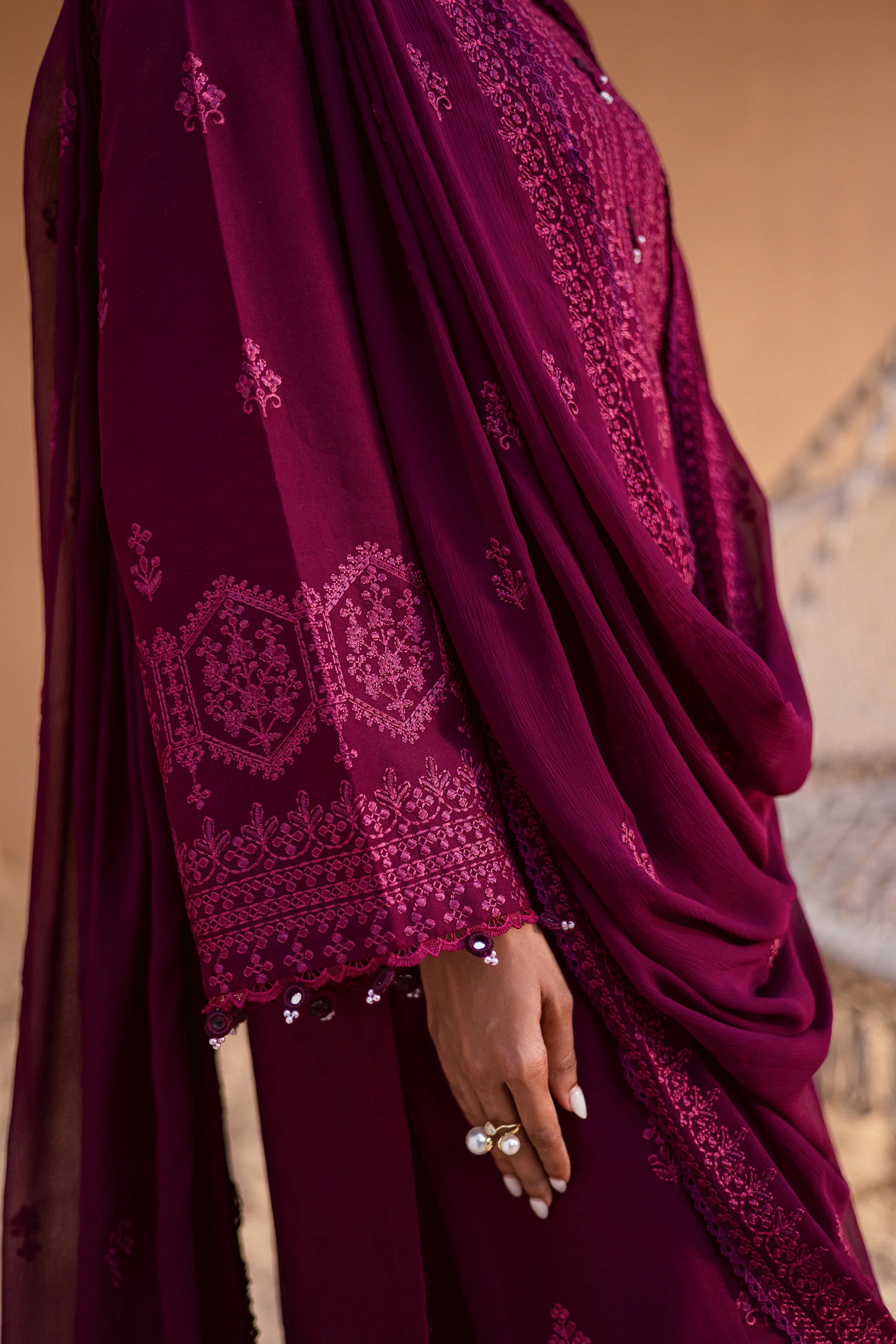Maroon Henna 3Pc - Embroidered Khaddar Dress - Image 7