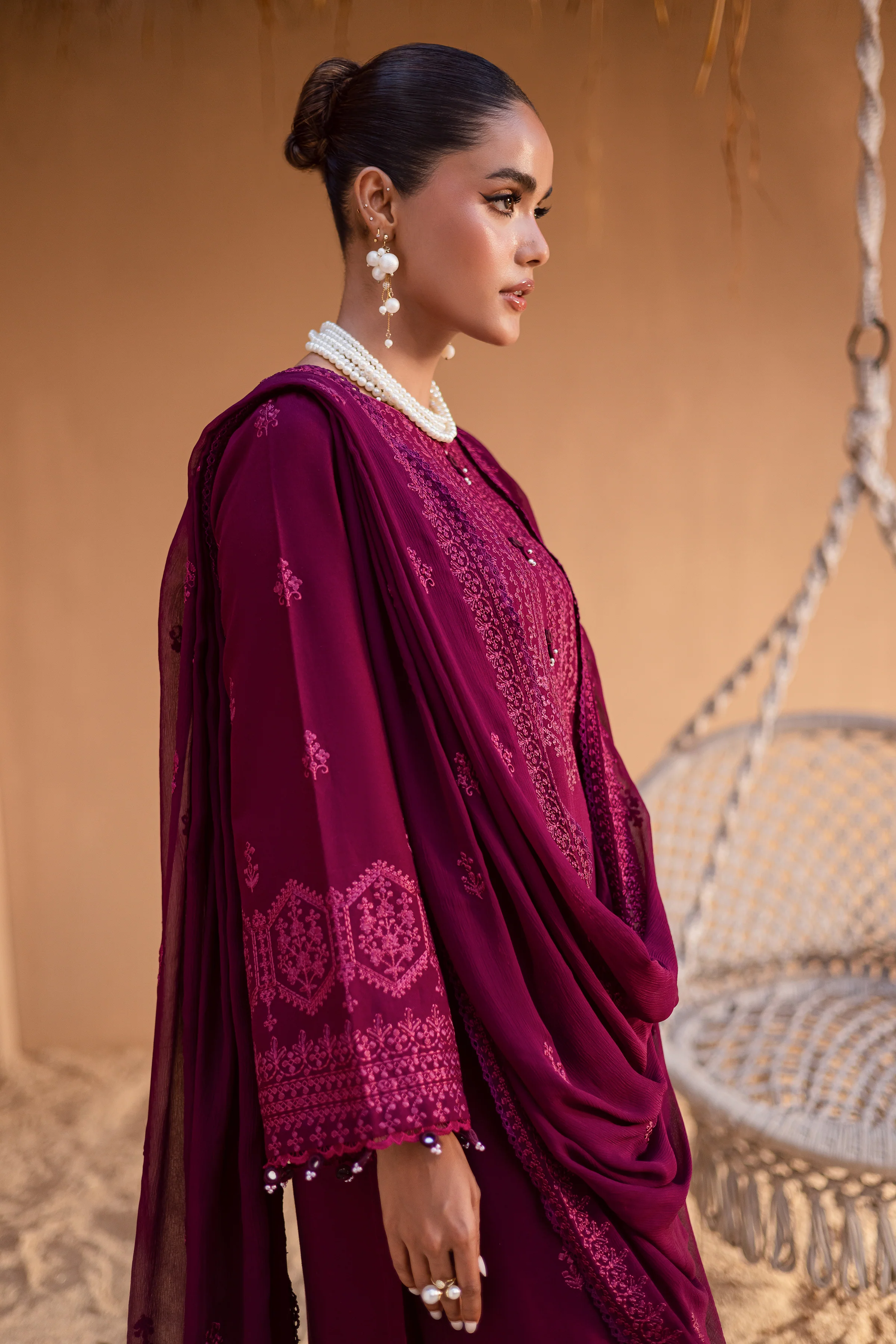 Maroon Henna 3Pc - Embroidered Khaddar Dress - Image 8