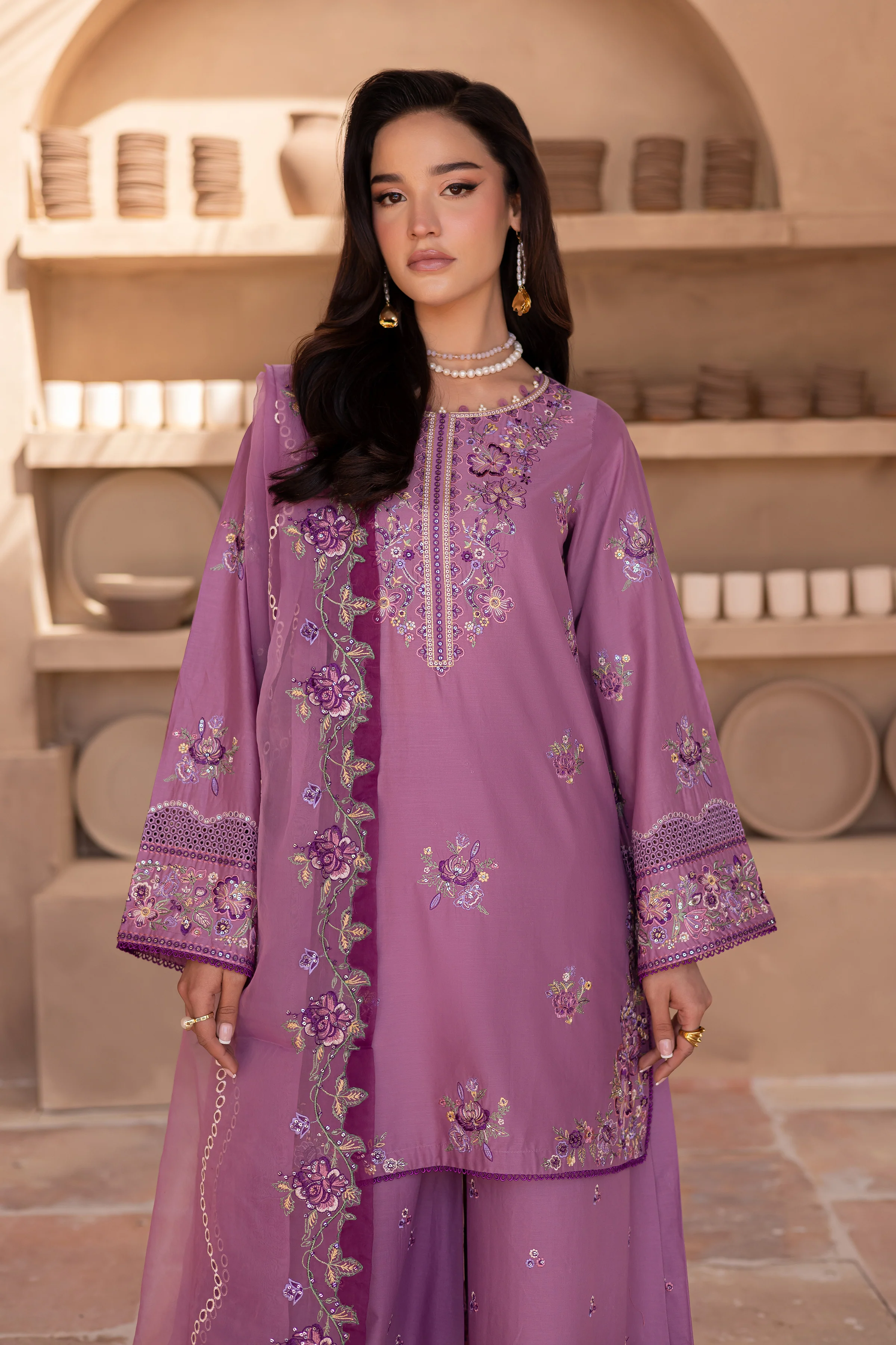 Meena 3Pc - Embroidered Luxe Pret - Image 2