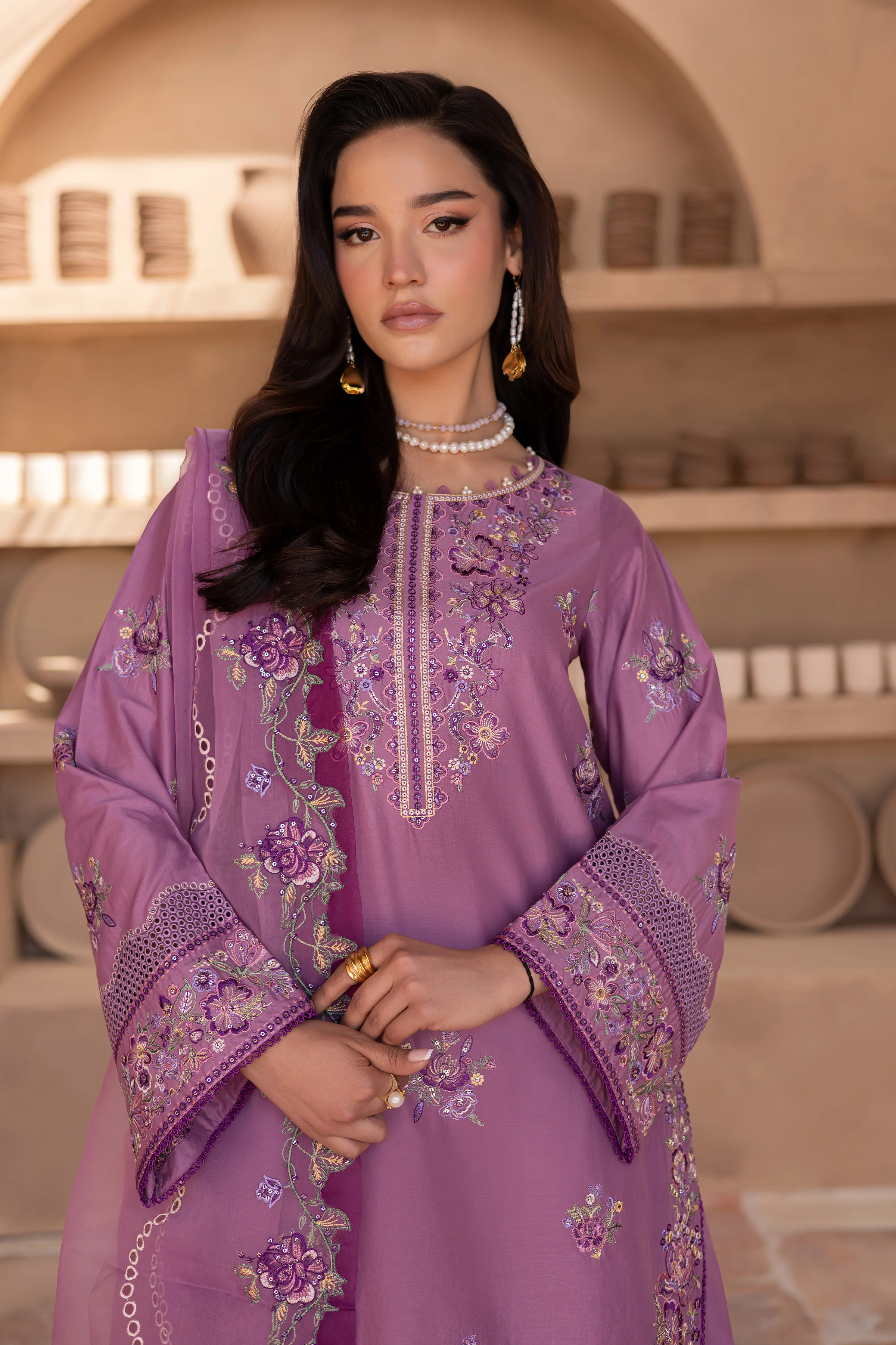 Meena 3Pc - Embroidered Luxe Pret - Image 3