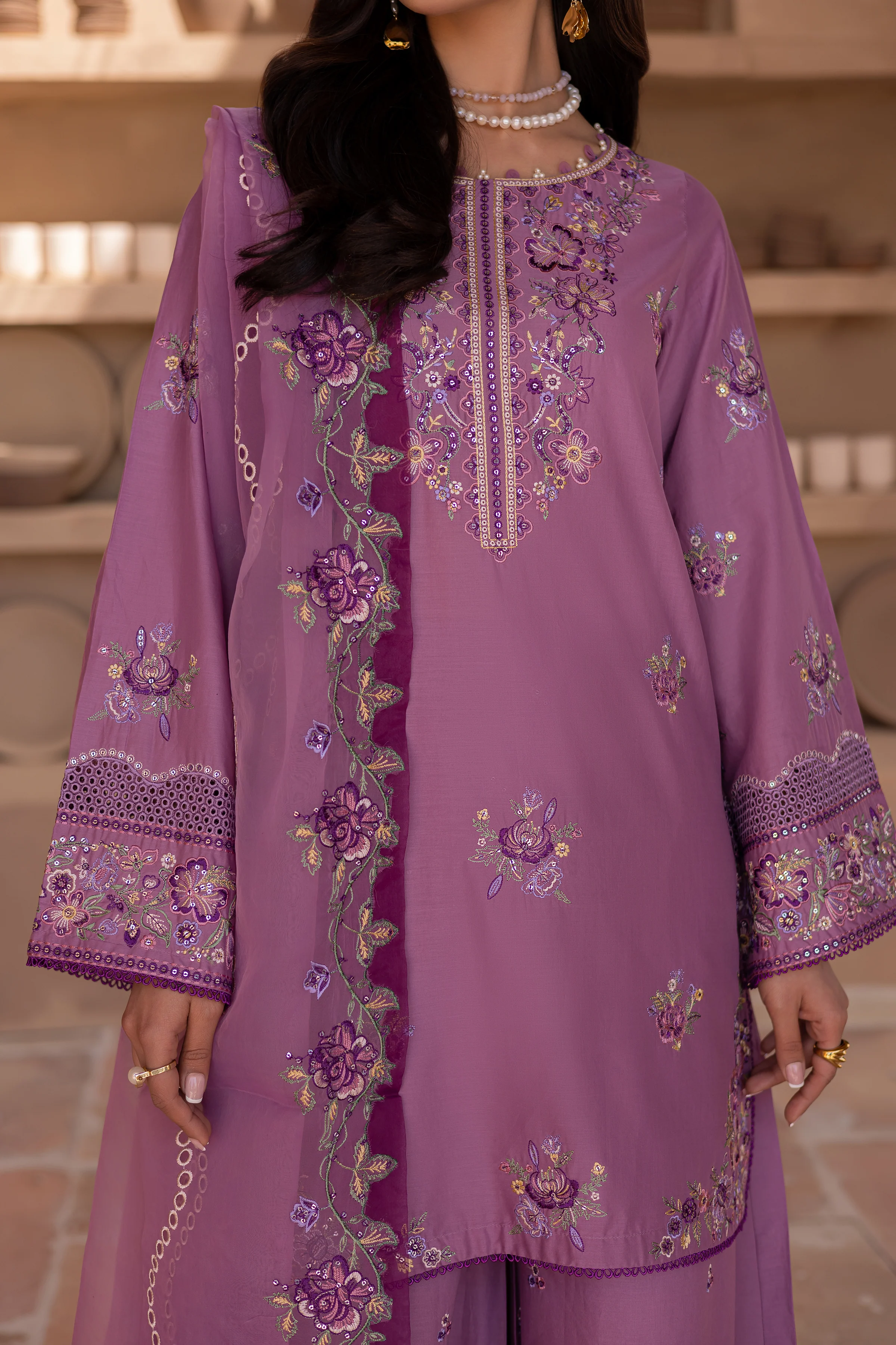 Meena 3Pc - Embroidered Luxe Pret - Image 7