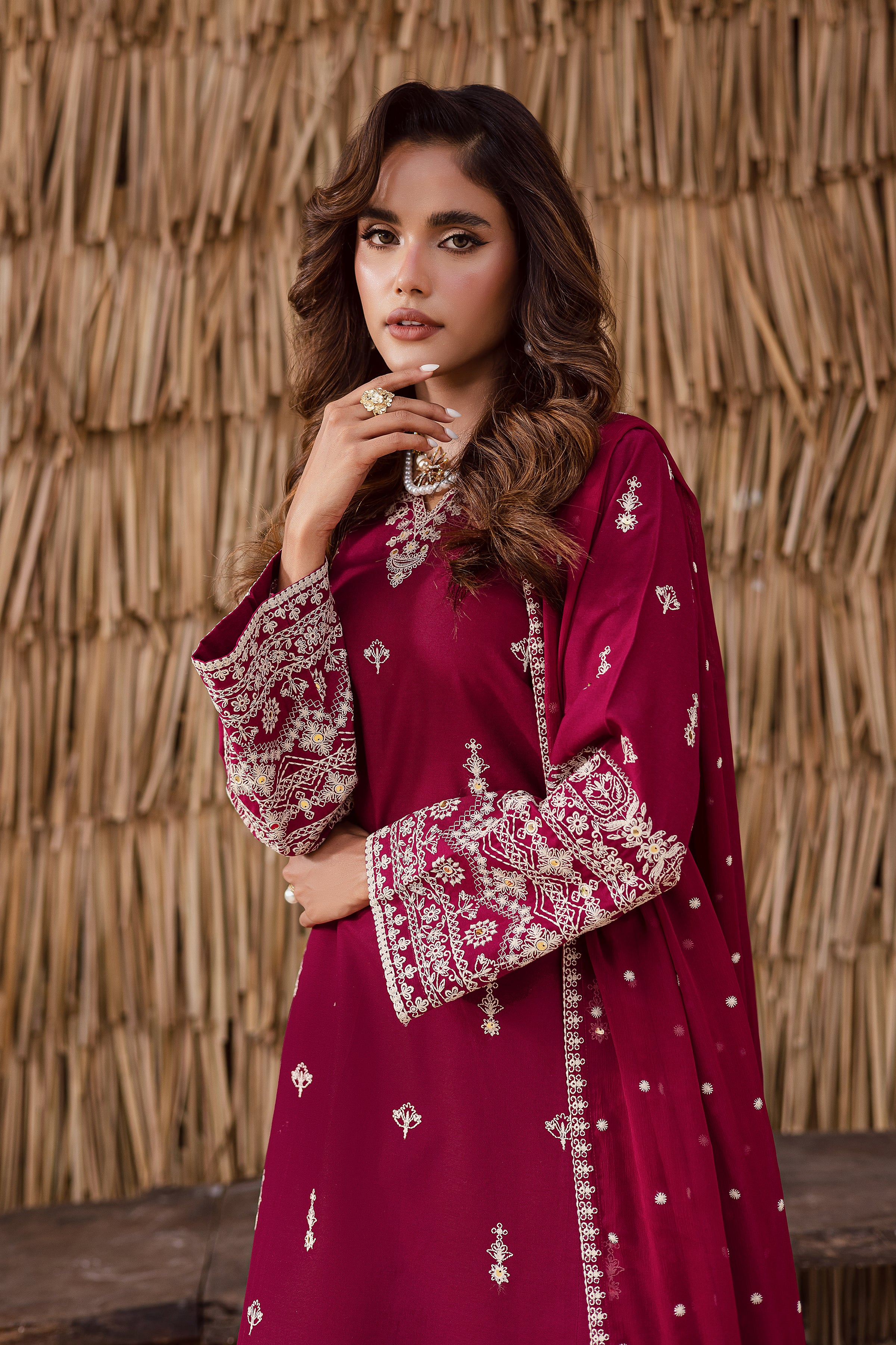 Meeraki 3Pc - Embroidered Khaddar Dress - Image 3