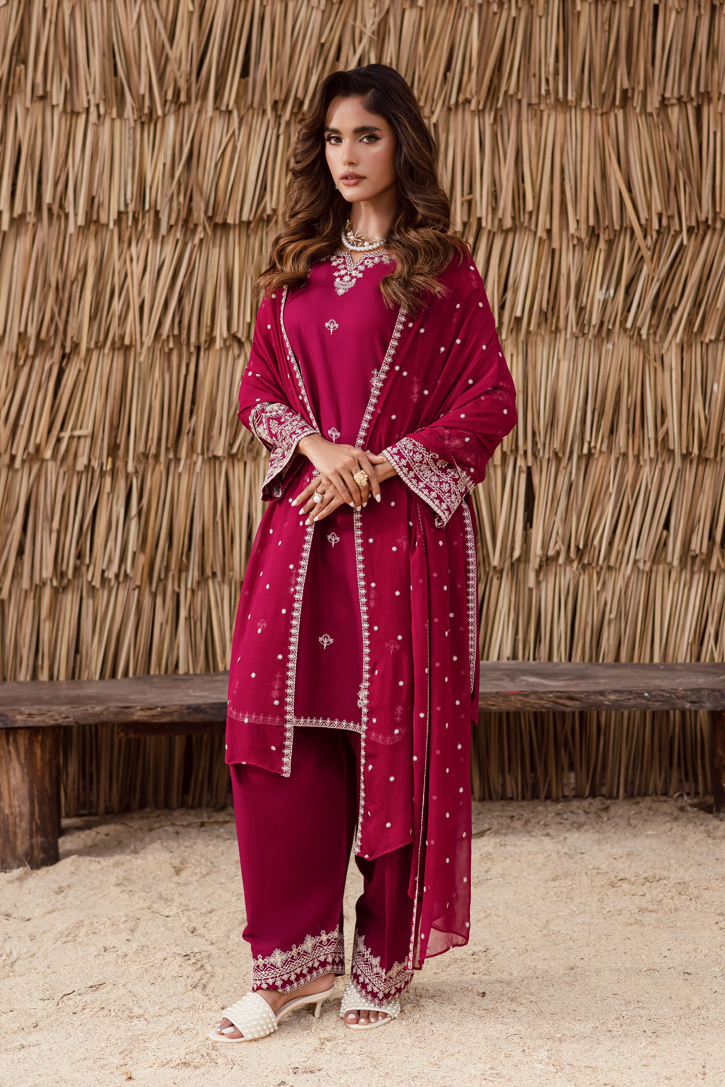 Meeraki 3Pc - Embroidered Khaddar Dress - Image 5