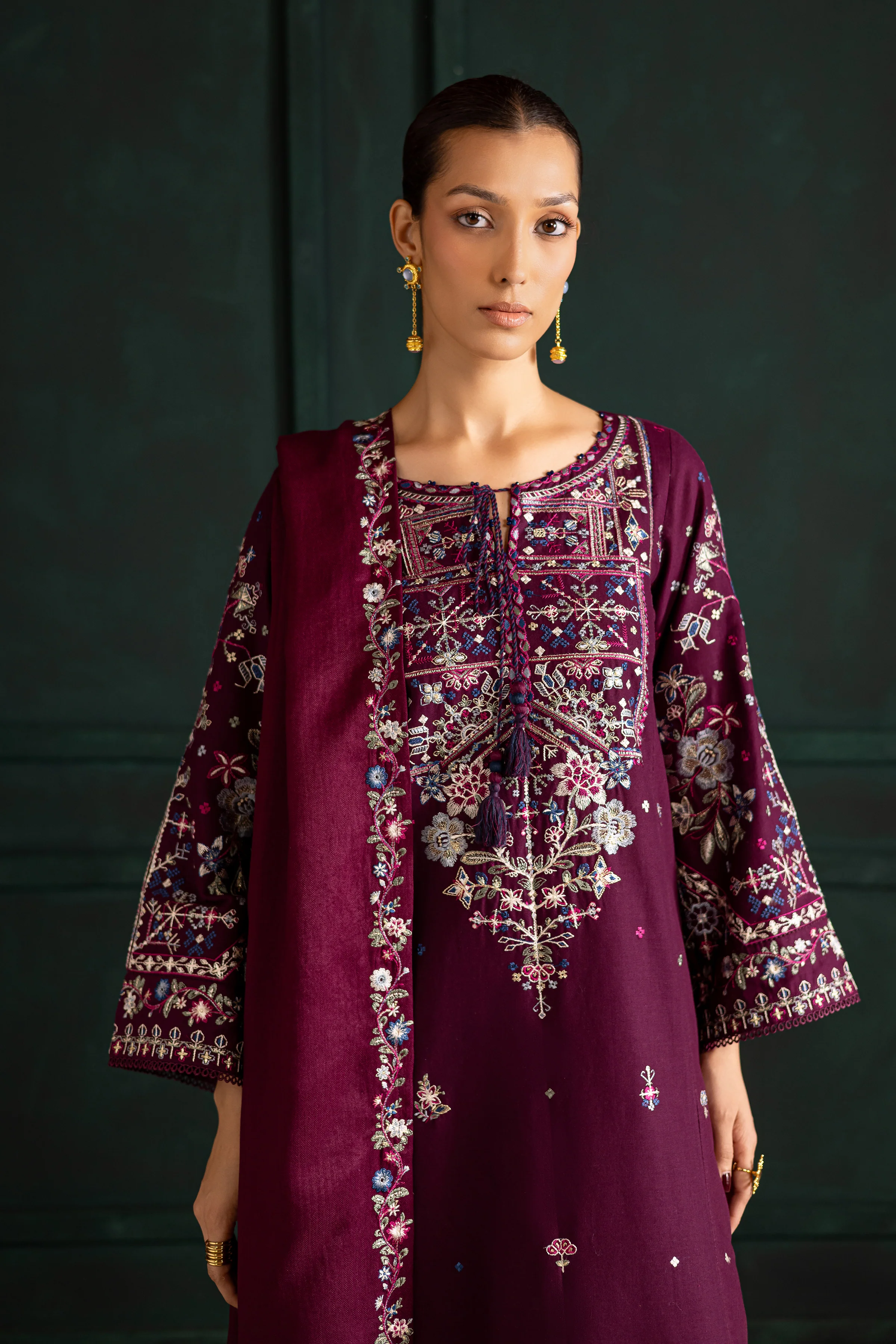 Meg 3Pc - Embroidered Khaddar Dress - Image 2